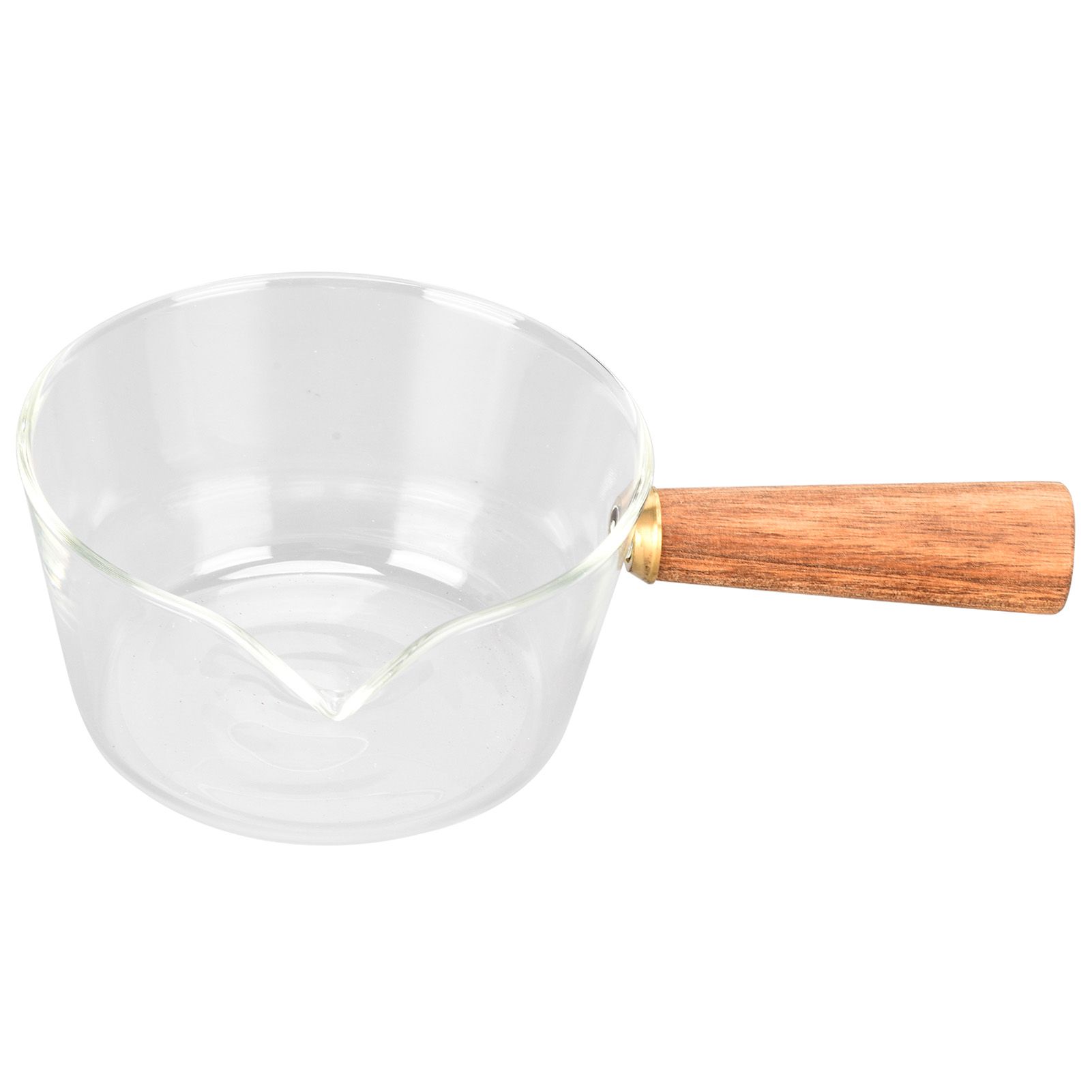 Glass Milk Pot with Wooden Handle V Shaped Spout Noodles Saucepan Home Kitchen Cookware Accessory400ml - Image 4