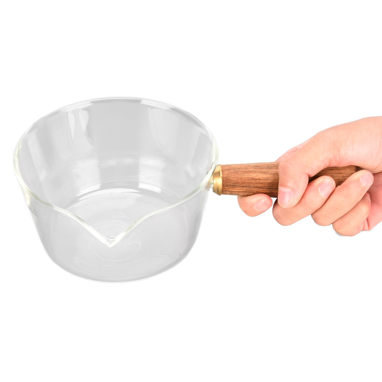 Glass Milk Pot with Wooden Handle V Shaped Spout Noodles Saucepan Home Kitchen Cookware Accessory400ml - Image 5