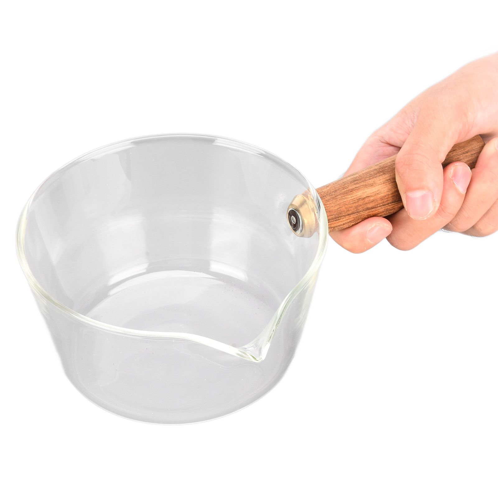 Glass Milk Pot with Wooden Handle V Shaped Spout Noodles Saucepan Home Kitchen Cookware Accessory400ml - Image 6