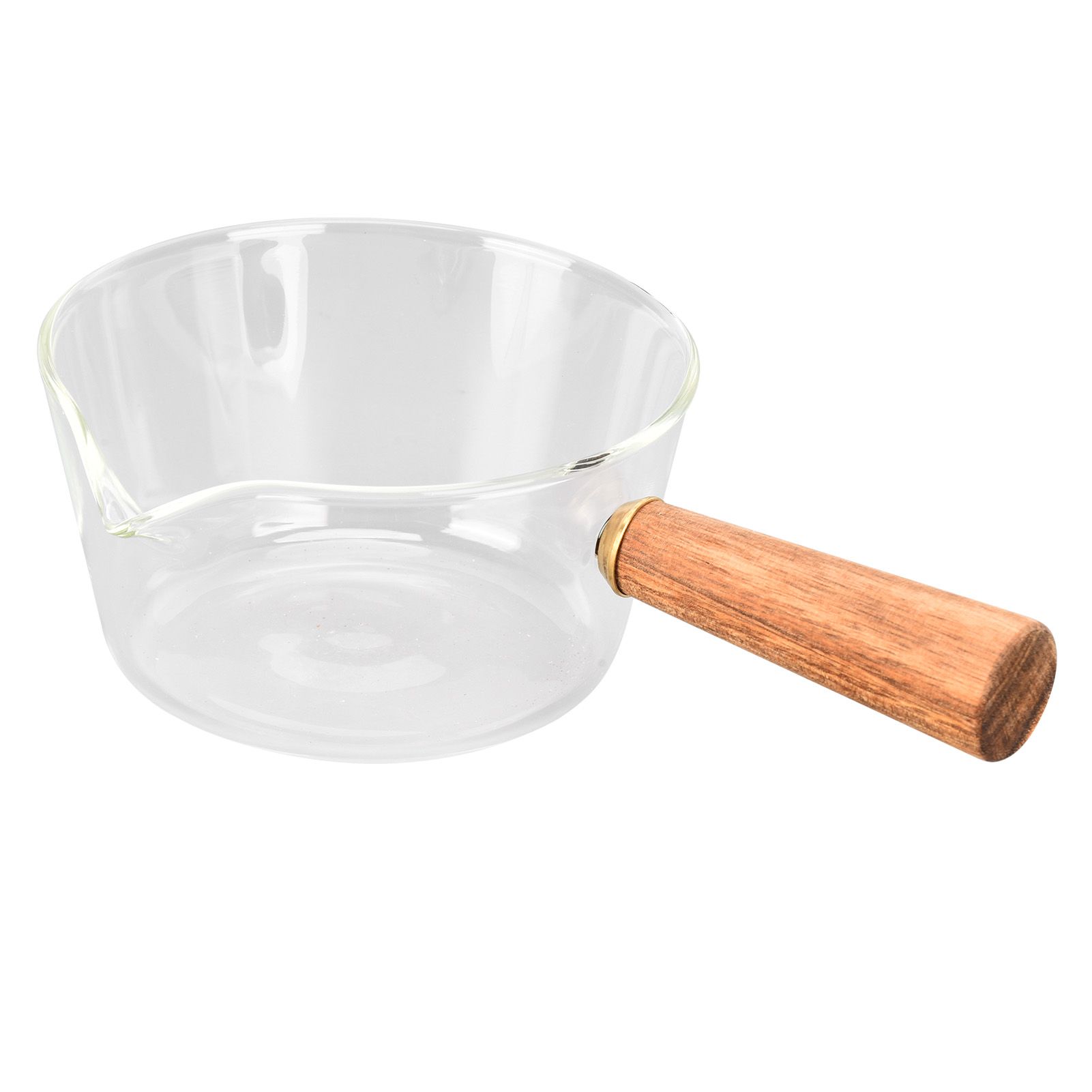 Glass Milk Pot with Wooden Handle V Shaped Spout Noodles Saucepan Home Kitchen Cookware Accessory400ml - Image 7