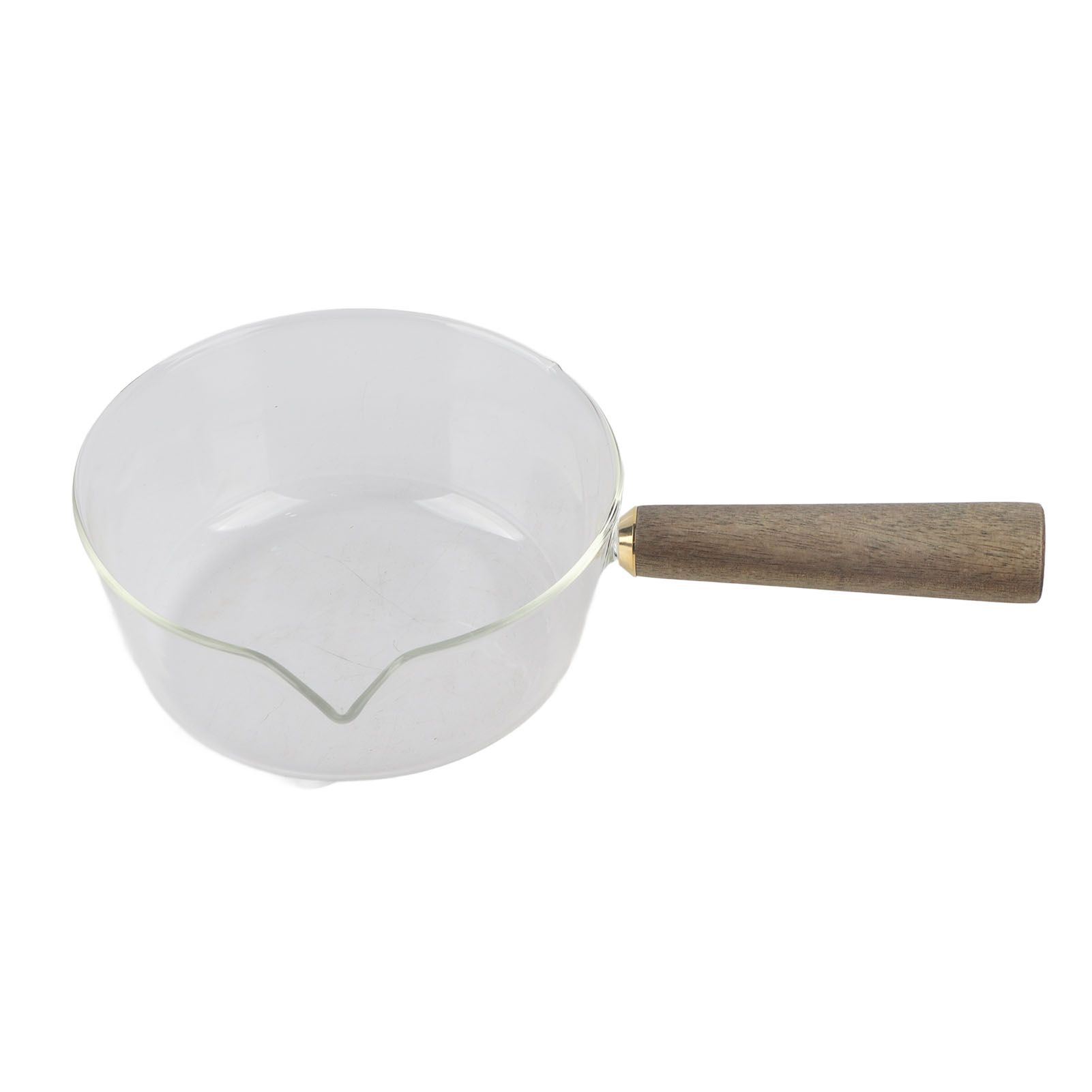 Glass Milk Pot with Wooden Handle V Shaped Spout Noodles Saucepan Home Kitchen Cookware Accessory600ml - Image 1