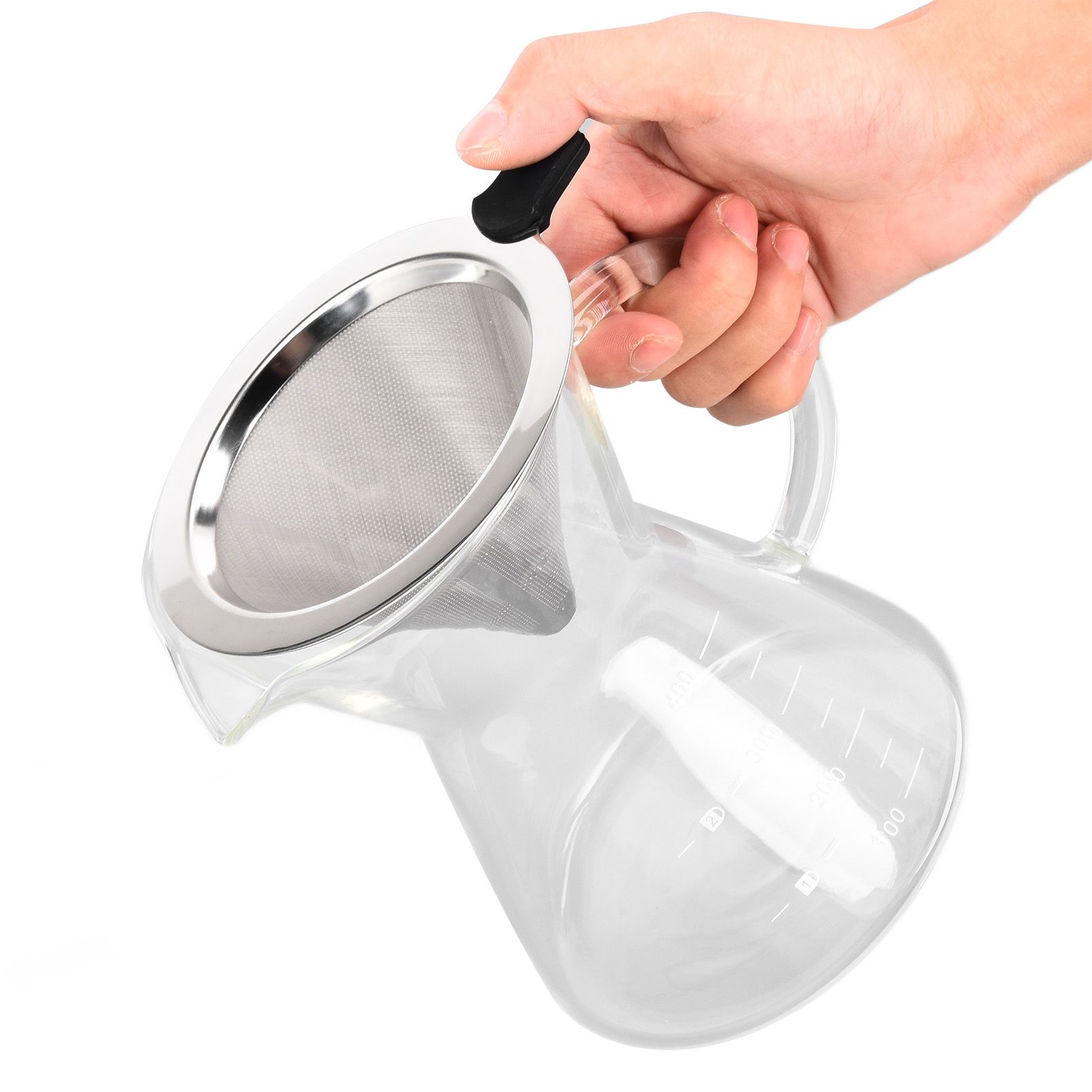 400ml Glass Coffee Pot Kettle Heat Resistant Pour Over Coffee Maker with Stainless Steel Filter for Home KitchenFlat Base - Image 2