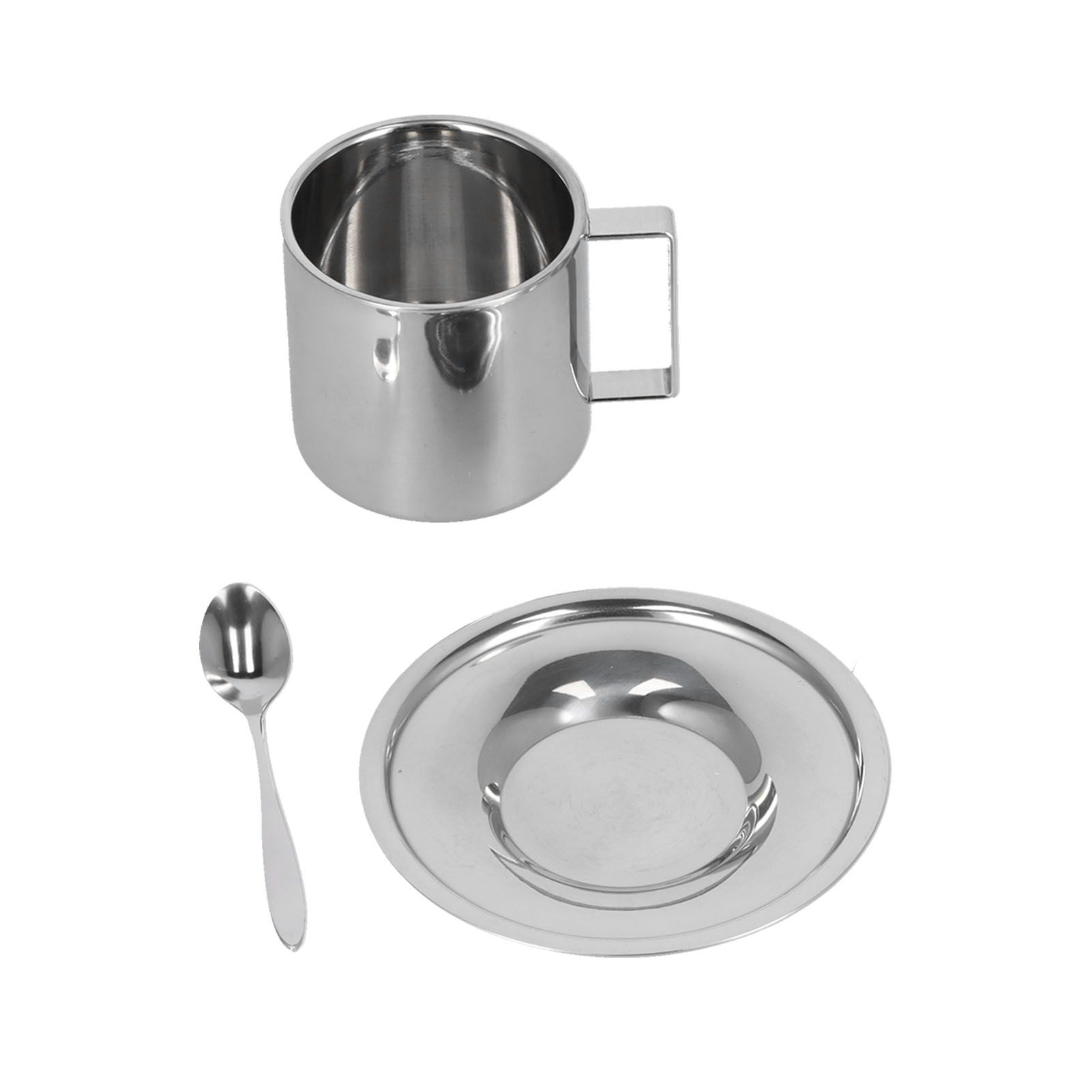 3PCS/Set Insulated Coffee Cup Set Stainless Steel Double Walled Mugs Milk Tea Cup with Saucer Spoon Set280ML - Image 1