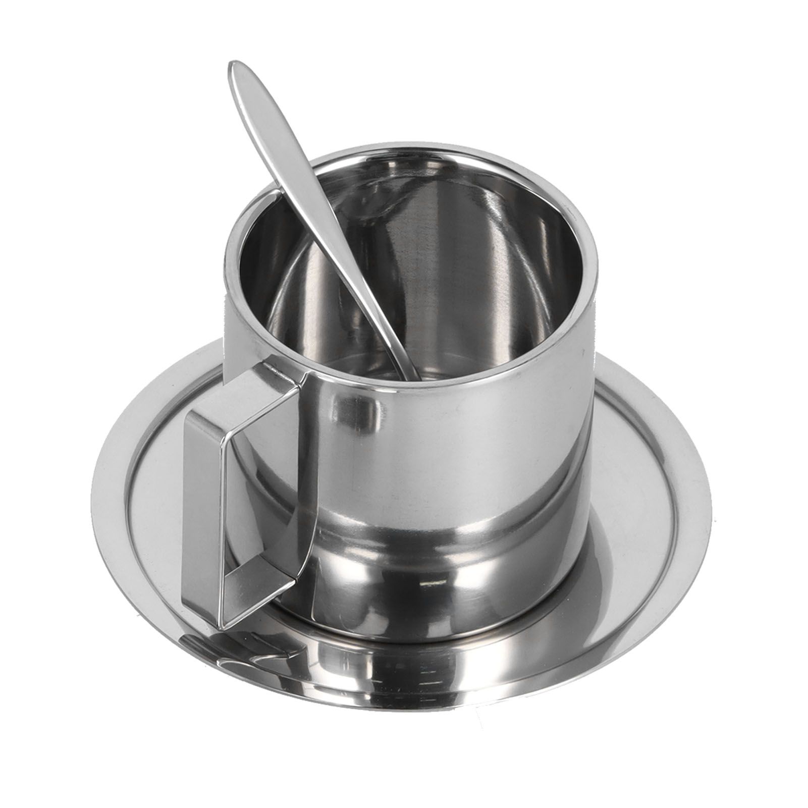 3PCS/Set Insulated Coffee Cup Set Stainless Steel Double Walled Mugs Milk Tea Cup with Saucer Spoon Set280ML - Image 3