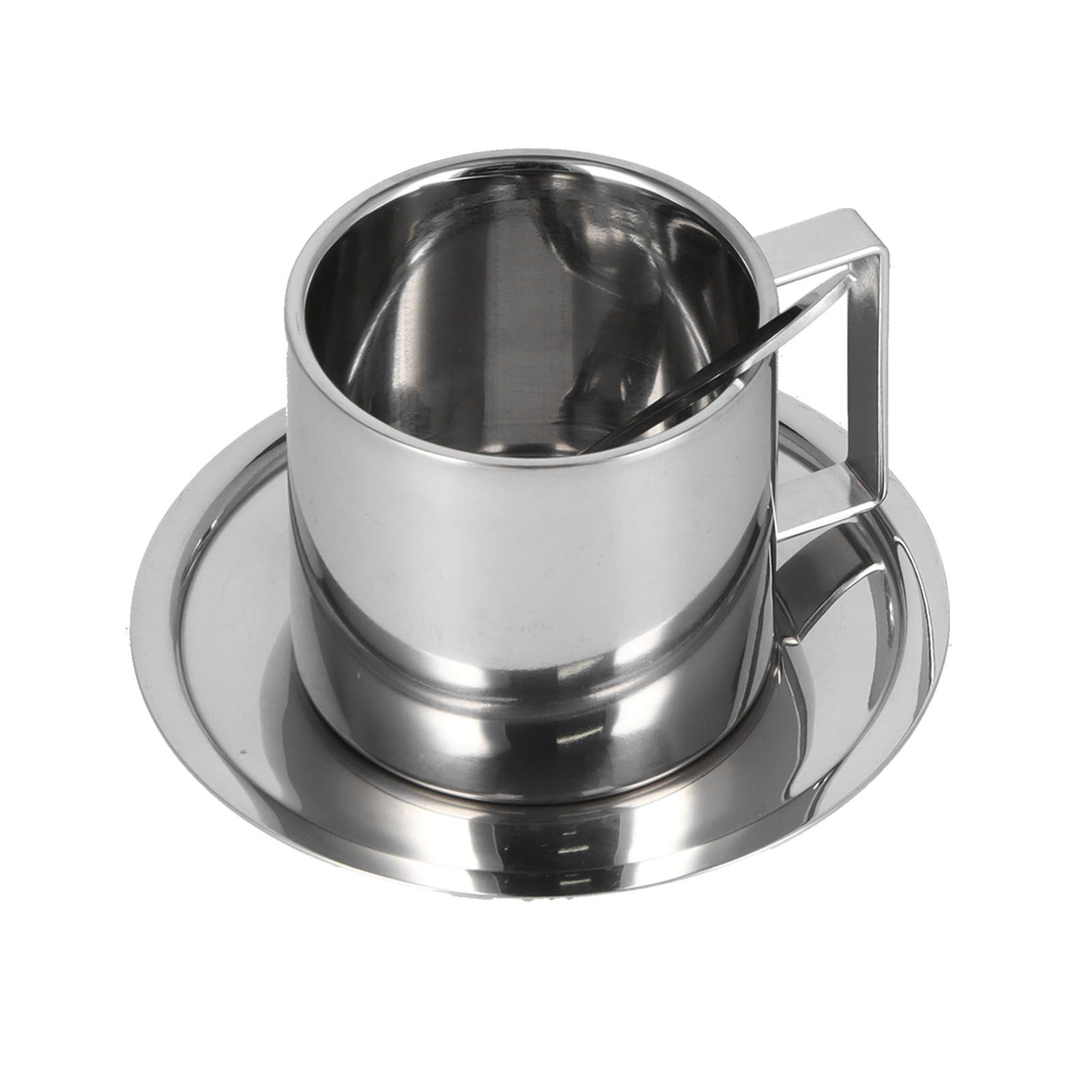 3PCS/Set Insulated Coffee Cup Set Stainless Steel Double Walled Mugs Milk Tea Cup with Saucer Spoon Set280ML - Image 5