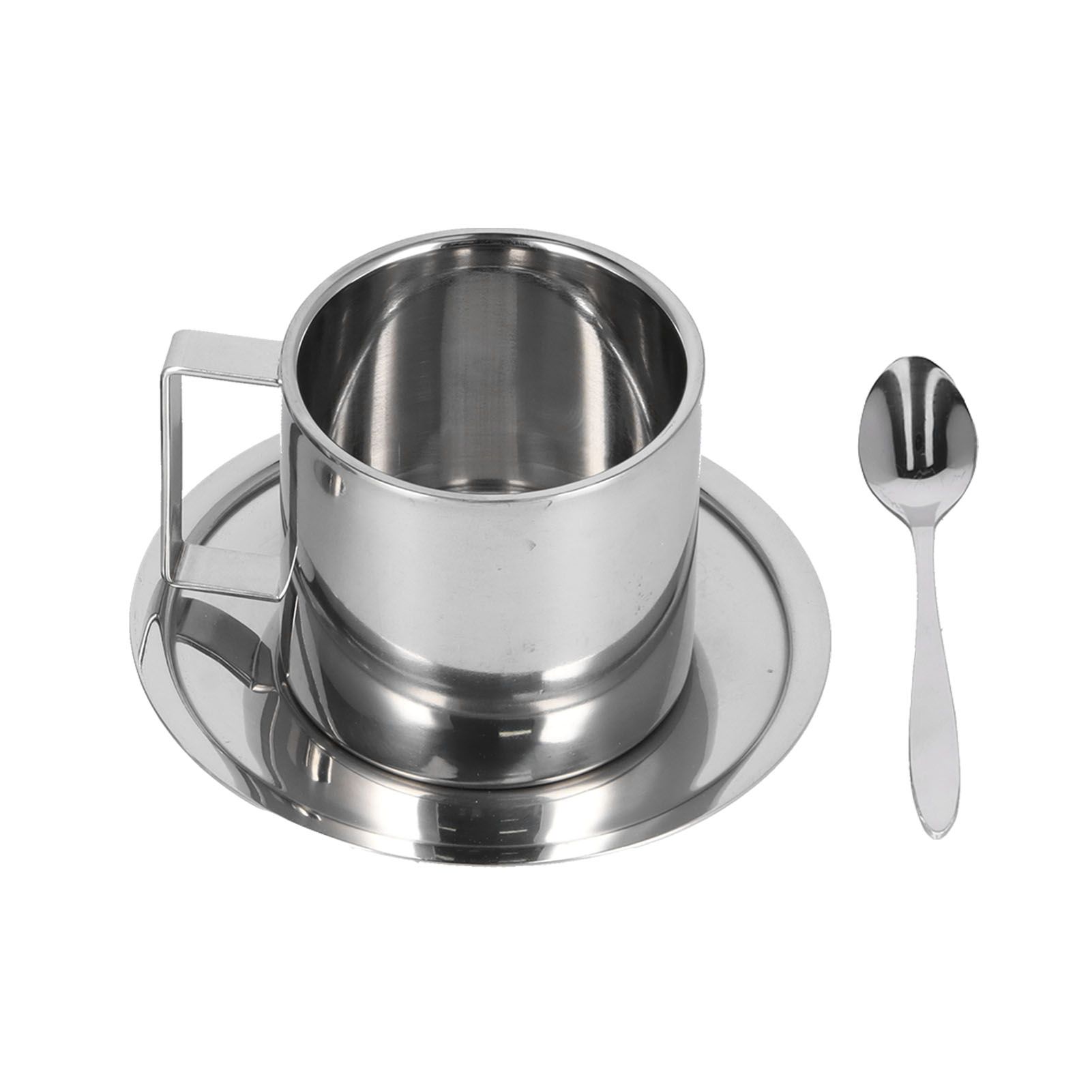 3PCS/Set Insulated Coffee Cup Set Stainless Steel Double Walled Mugs Milk Tea Cup with Saucer Spoon Set280ML - Image 7