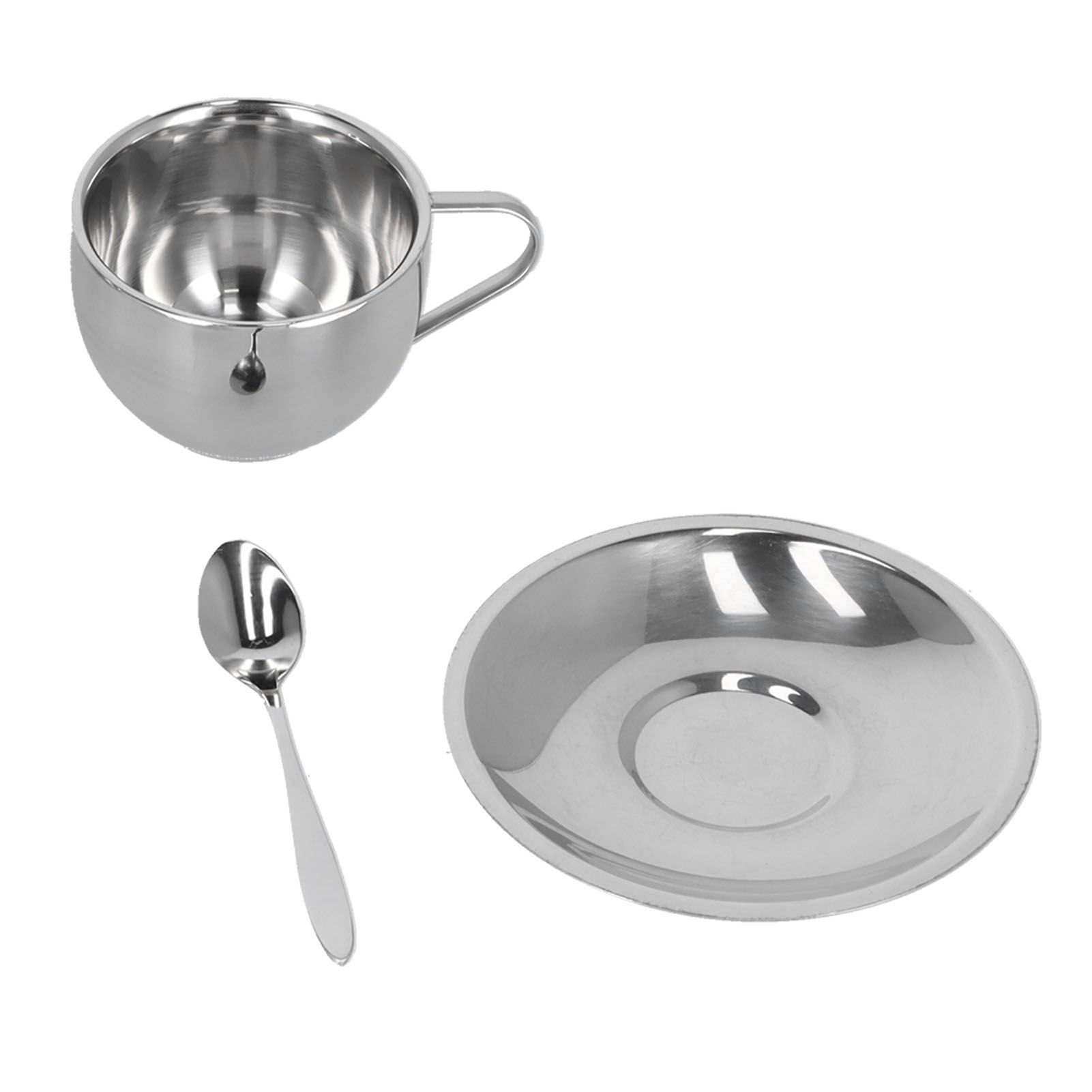 3PCS/Set Insulated Coffee Cup Set Stainless Steel Double Walled Mugs Milk Tea Cup with Saucer Spoon Set180ML - Image 1