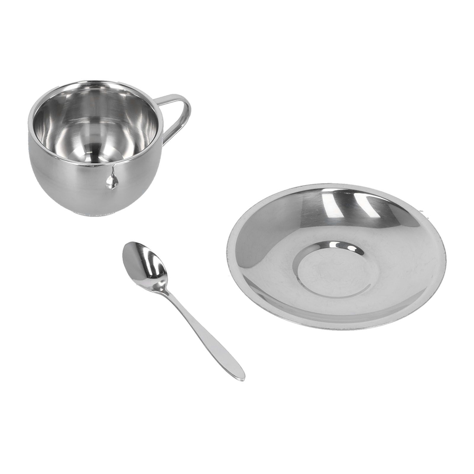 3PCS/Set Insulated Coffee Cup Set Stainless Steel Double Walled Mugs Milk Tea Cup with Saucer Spoon Set180ML - Image 2