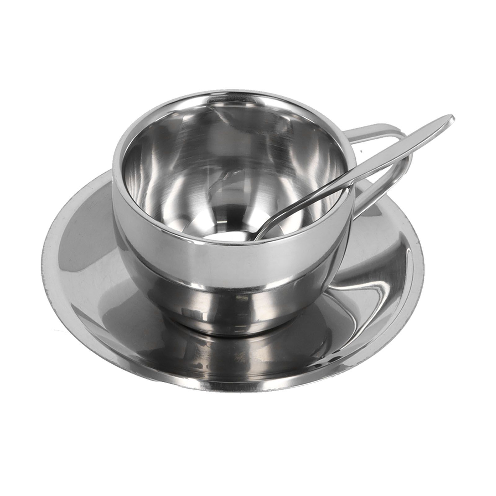 3PCS/Set Insulated Coffee Cup Set Stainless Steel Double Walled Mugs Milk Tea Cup with Saucer Spoon Set180ML - Image 4