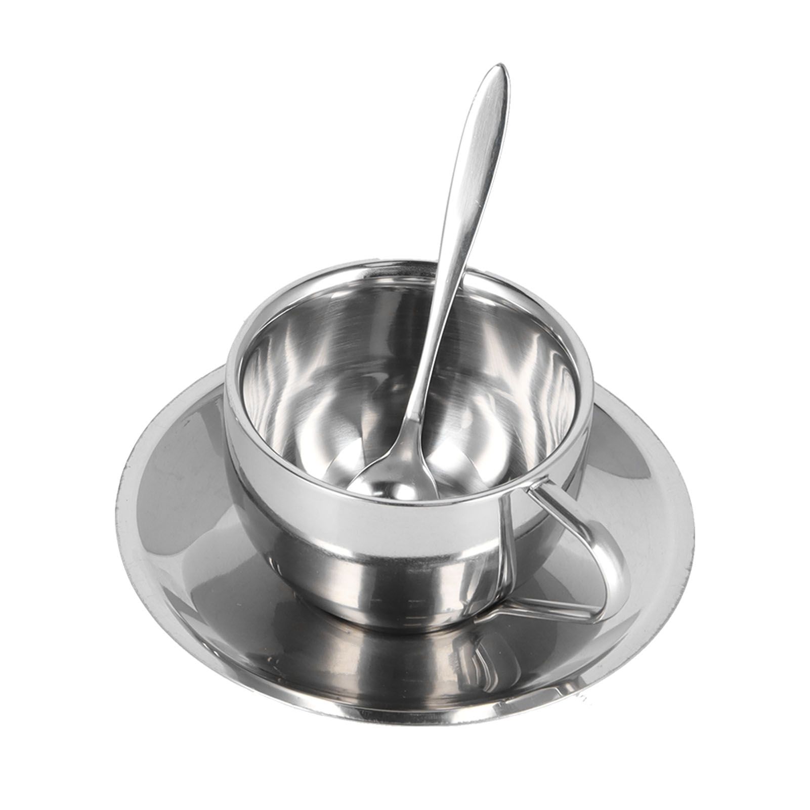 3PCS/Set Insulated Coffee Cup Set Stainless Steel Double Walled Mugs Milk Tea Cup with Saucer Spoon Set180ML - Image 5