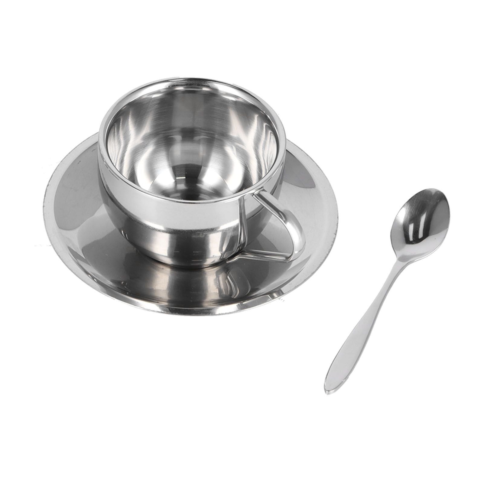 3PCS/Set Insulated Coffee Cup Set Stainless Steel Double Walled Mugs Milk Tea Cup with Saucer Spoon Set180ML - Image 8