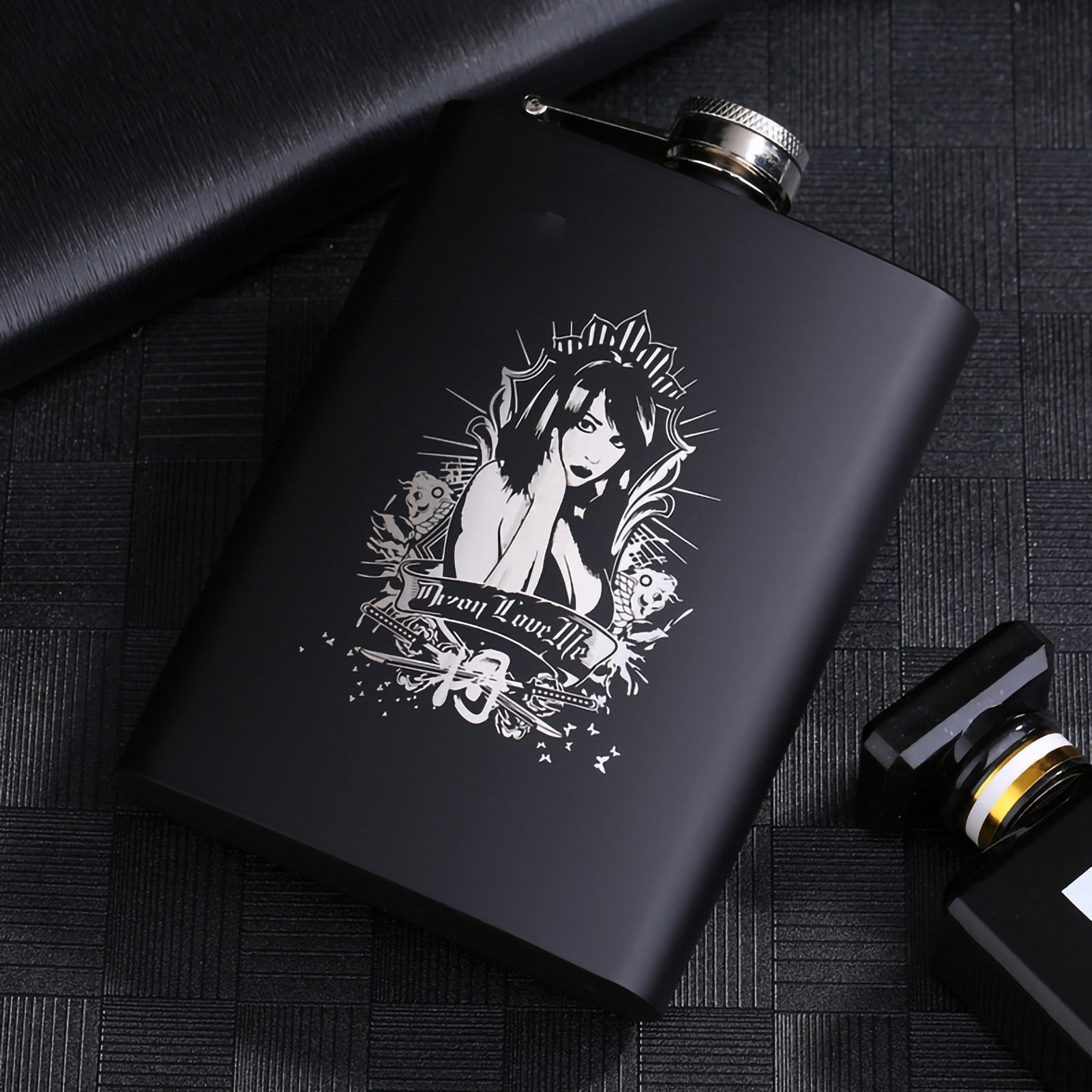 8OZ Black Matte Whisky Bottle Wine Pot Portable Flagon Stainless Steel Flask for Outdoor Travel1862845WT Sexy Beauty A - Image 1