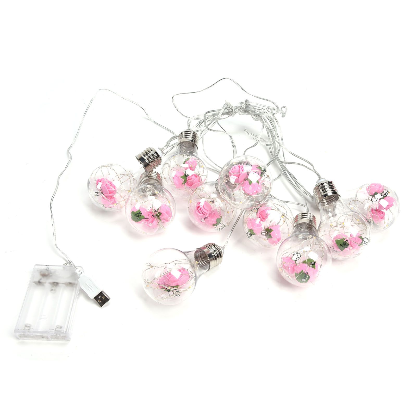 Light String 100LEDs Copper Wire Light String Artificial Rose E27 Bulb Children's Room Bedroom Decorative Lamp - Image 1
