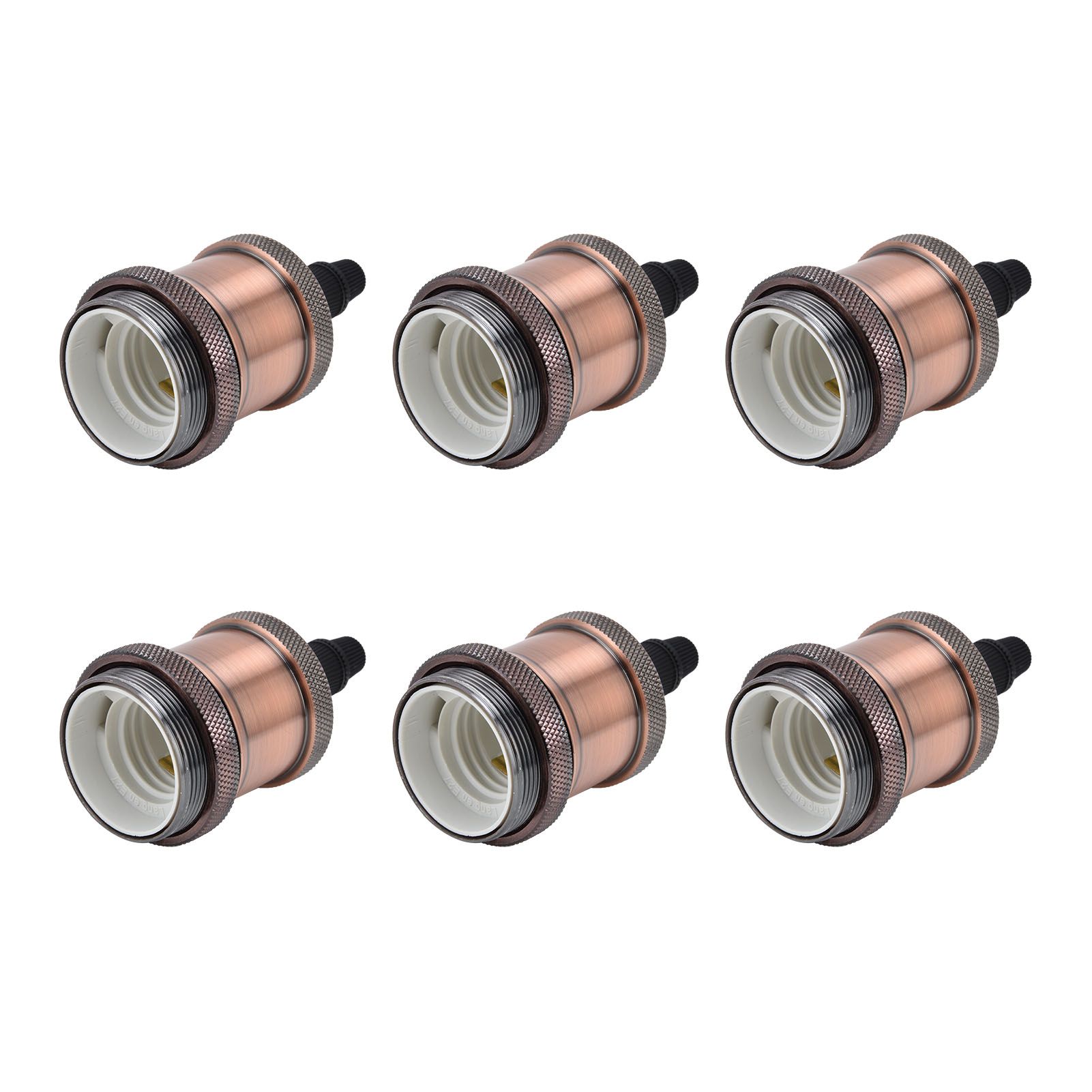 6 Pcs Lamp Holder Metal E26 E27 Screw Retro Lighting Base Accessories with Ground Aluminum ShellRed Bronze - Image 4
