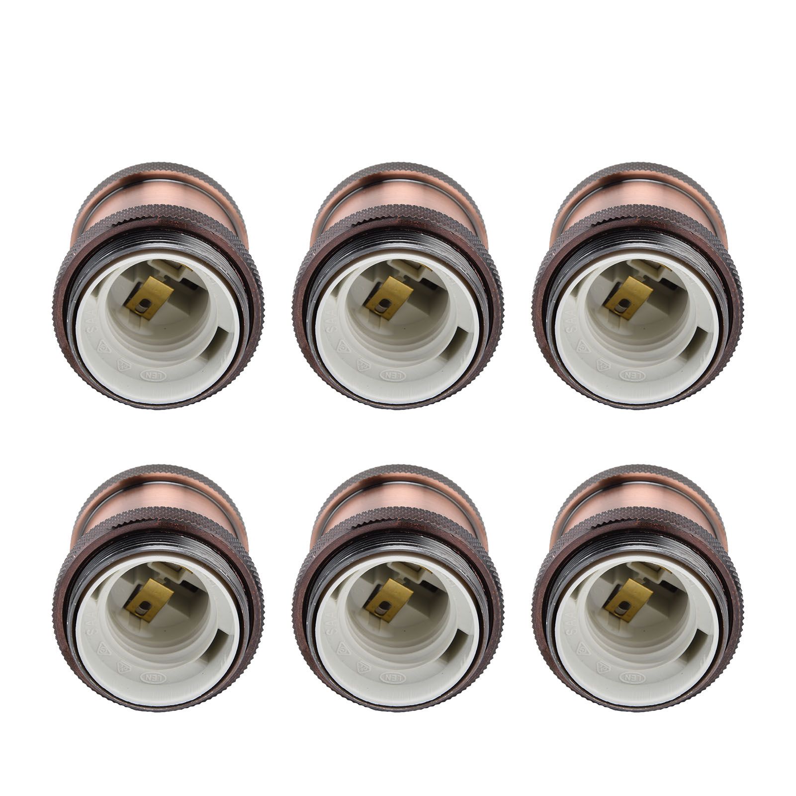6 Pcs Lamp Holder Metal E26 E27 Screw Retro Lighting Base Accessories with Ground Aluminum ShellRed Bronze - Image 5
