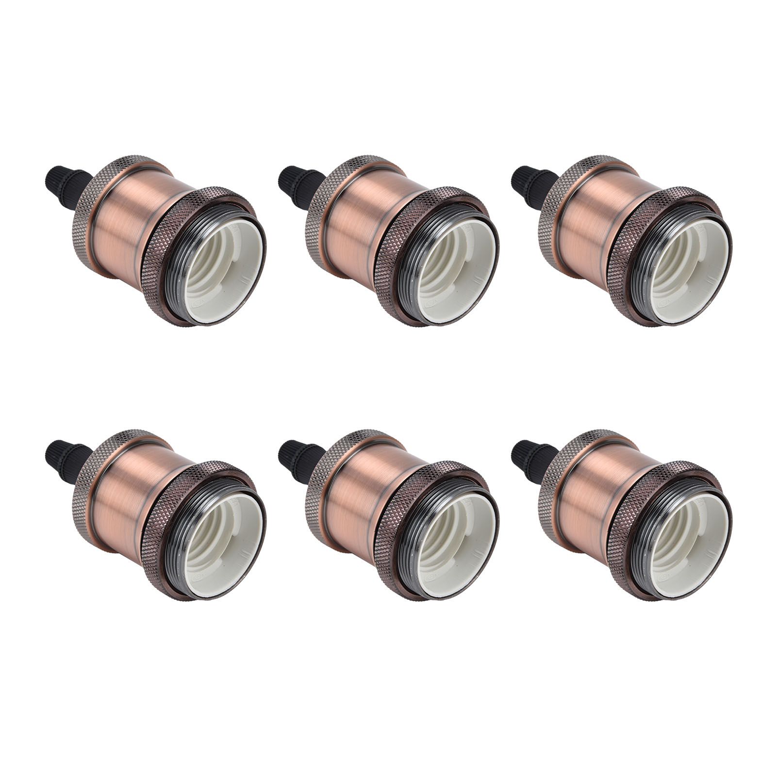 6 Pcs Lamp Holder Metal E26 E27 Screw Retro Lighting Base Accessories with Ground Aluminum ShellRed Bronze - Image 6
