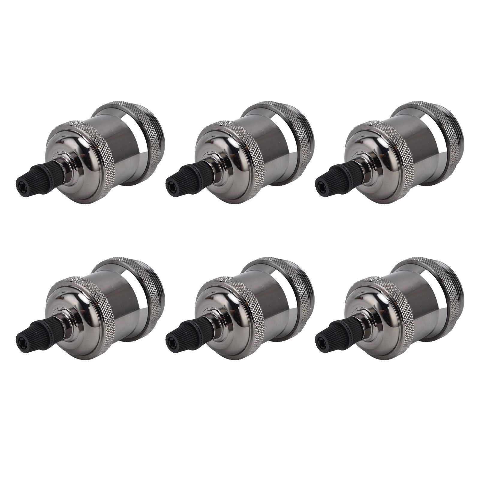 6 Pcs Lamp Holder Metal E26 E27 Screw Retro Lighting Base Accessories with Ground Aluminum ShellPearl Black - Image 1