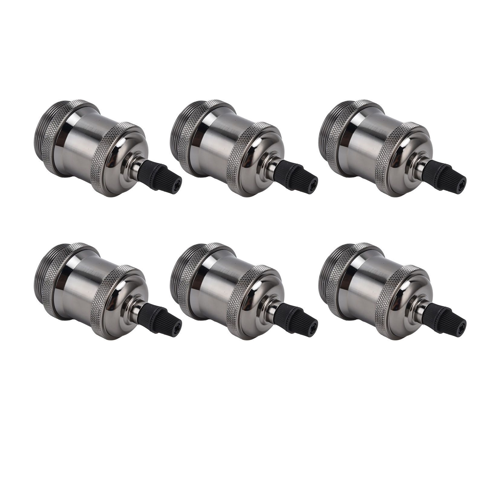 6 Pcs Lamp Holder Metal E26 E27 Screw Retro Lighting Base Accessories with Ground Aluminum ShellPearl Black - Image 2