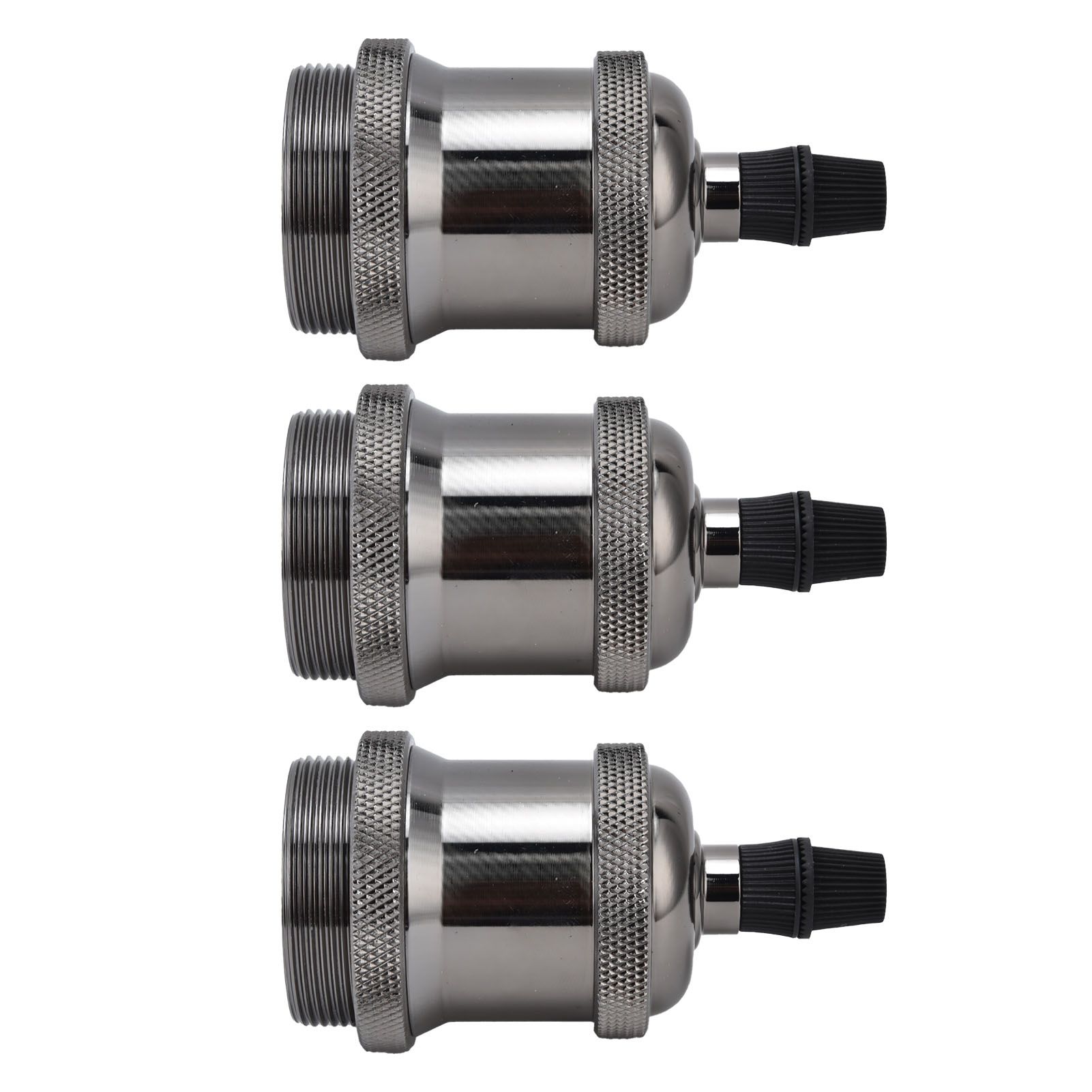 6 Pcs Lamp Holder Metal E26 E27 Screw Retro Lighting Base Accessories with Ground Aluminum ShellPearl Black - Image 3
