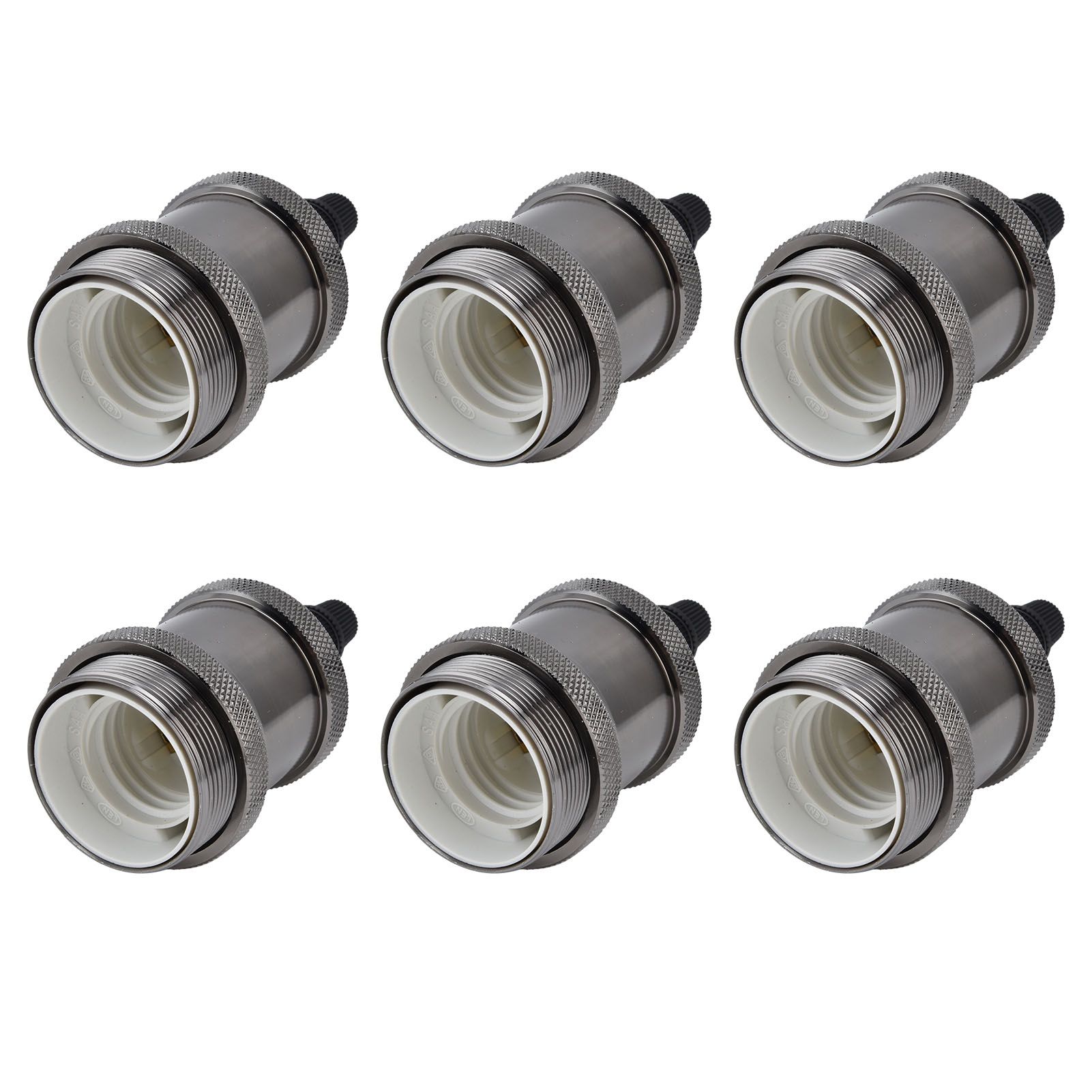 6 Pcs Lamp Holder Metal E26 E27 Screw Retro Lighting Base Accessories with Ground Aluminum ShellPearl Black - Image 4