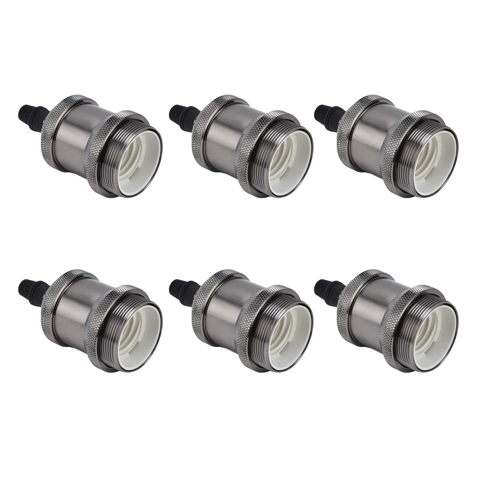 6 Pcs Lamp Holder Metal E26 E27 Screw Retro Lighting Base Accessories with Ground Aluminum ShellPearl Black - Image 6