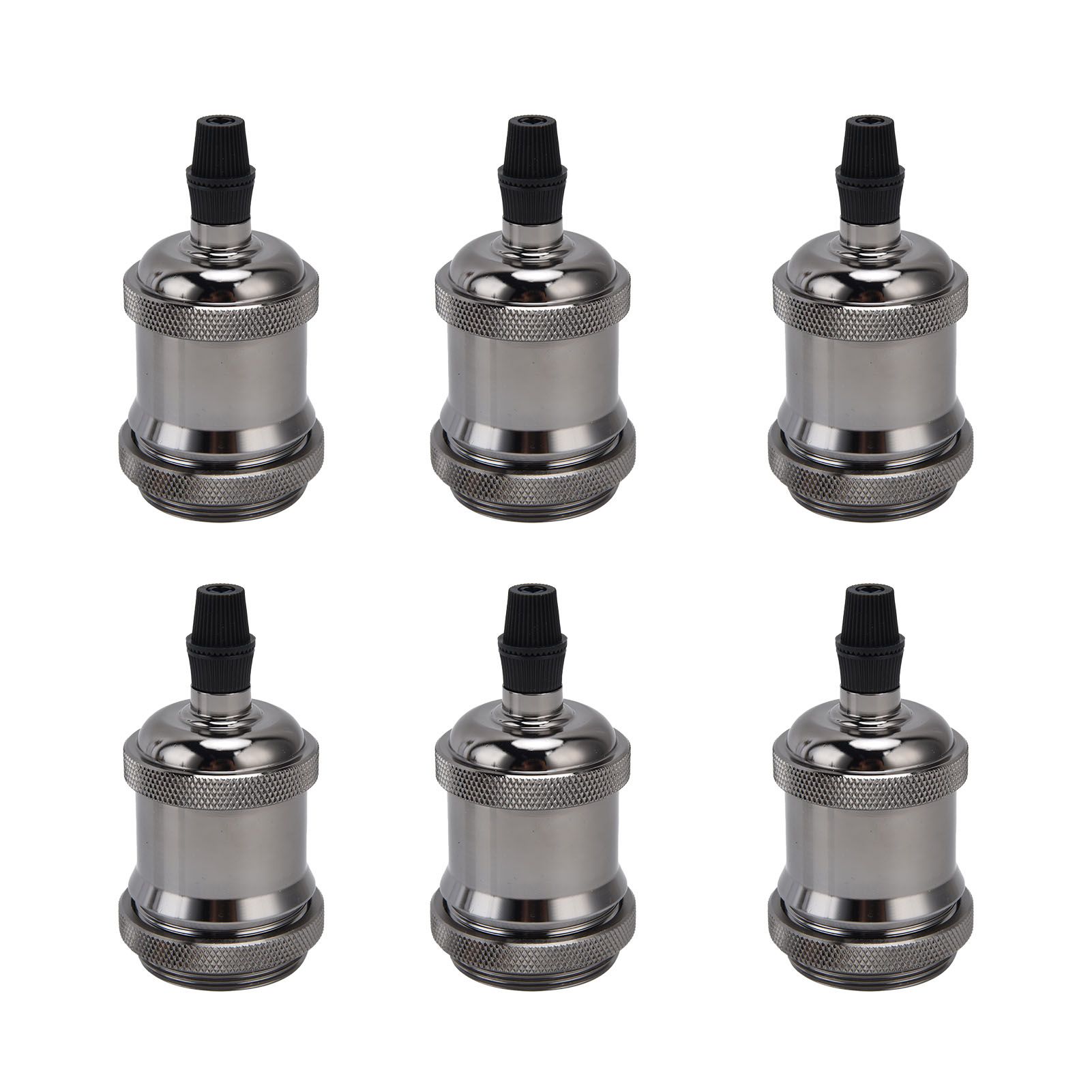 6 Pcs Lamp Holder Metal E26 E27 Screw Retro Lighting Base Accessories with Ground Aluminum ShellPearl Black - Image 7