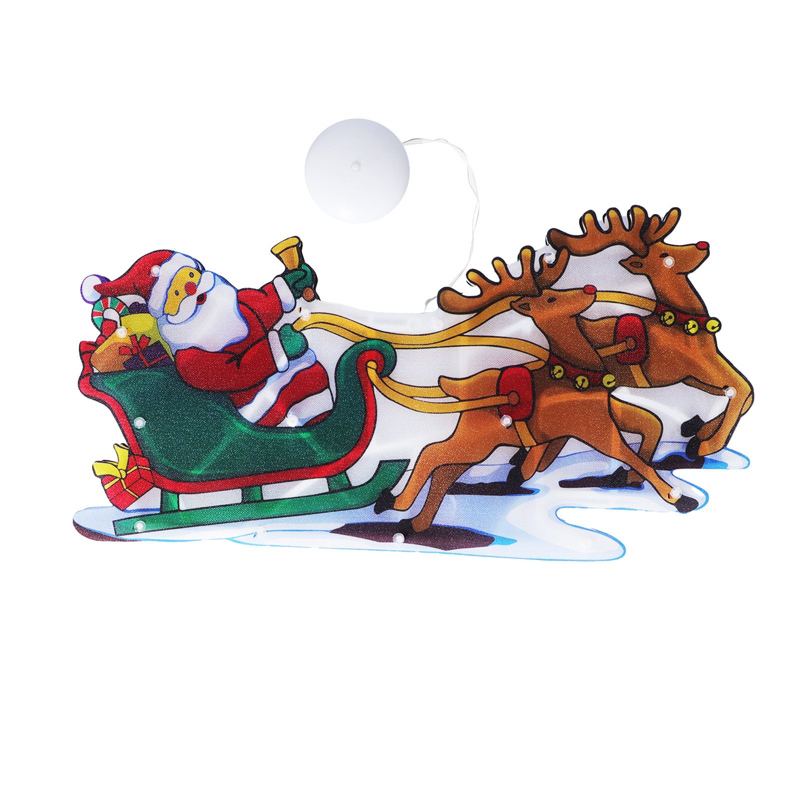 LED Christmas Light Sled Santa Claus Pattern Window Hanging Lamp Battery Powered with Suction Cup Festival Decoration - Image 1