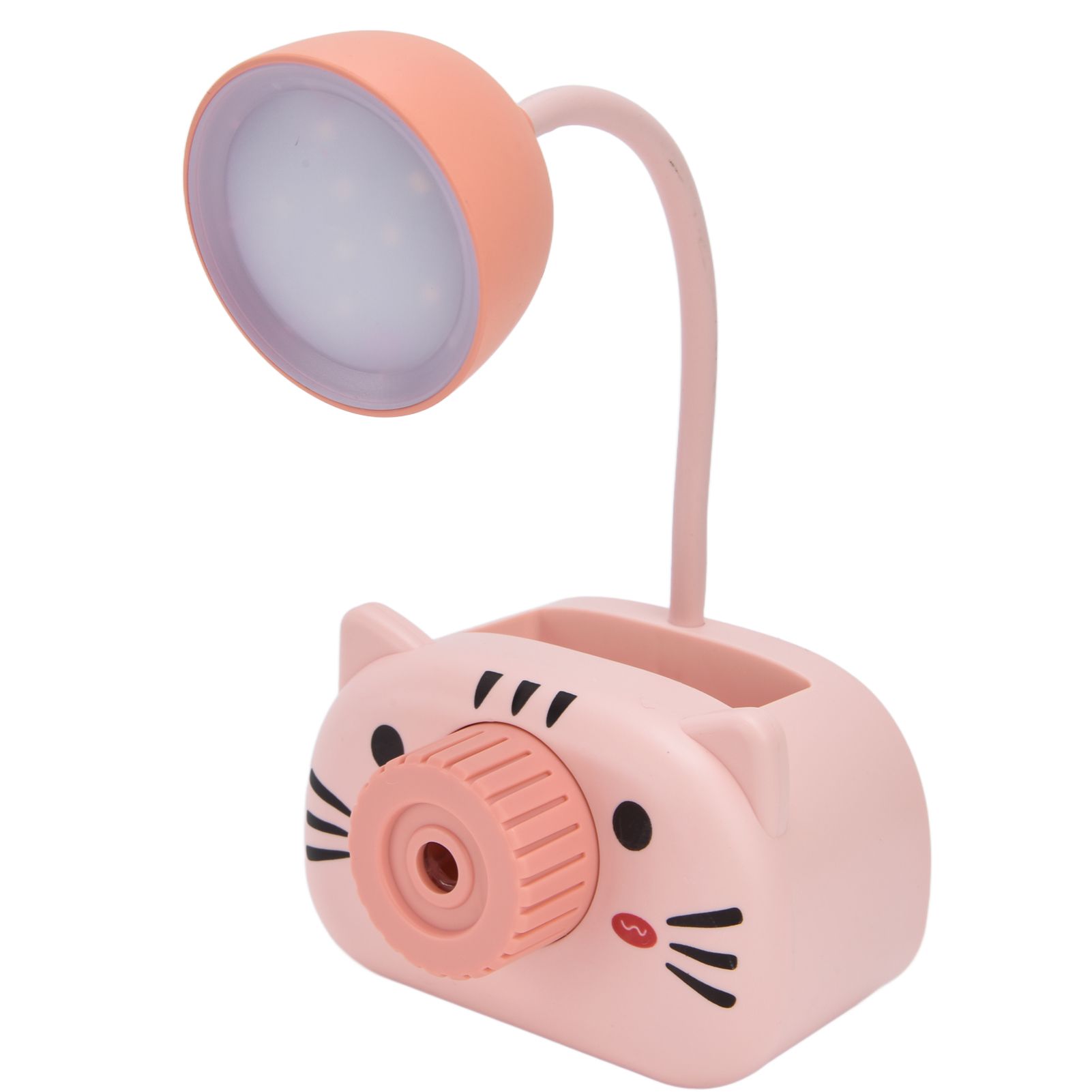LED Table Lamp Folding Eye Protection Reading Light with Pen Holder Pencil Sharpener USB ChargingPink - Image 2