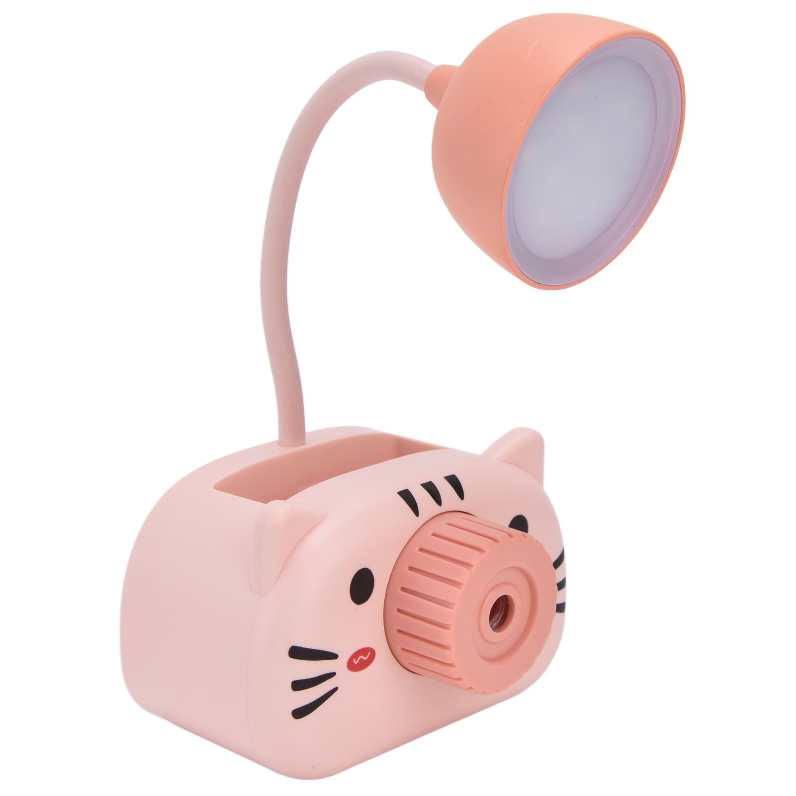 LED Table Lamp Folding Eye Protection Reading Light with Pen Holder Pencil Sharpener USB ChargingPink - Image 4