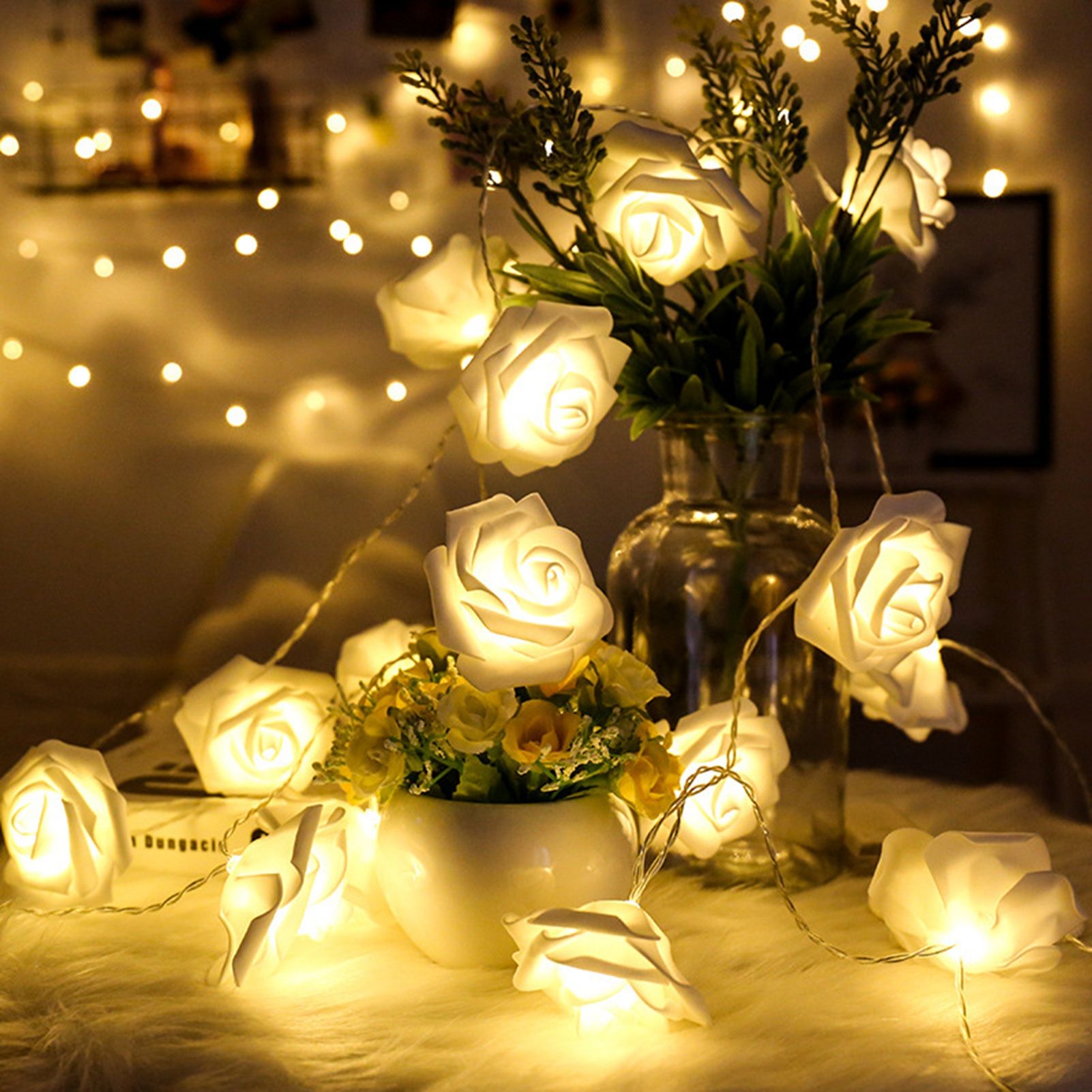 LED String Light Imitation Rose String Light Wedding String Light Festival Decoration LightWarm White - Image 1