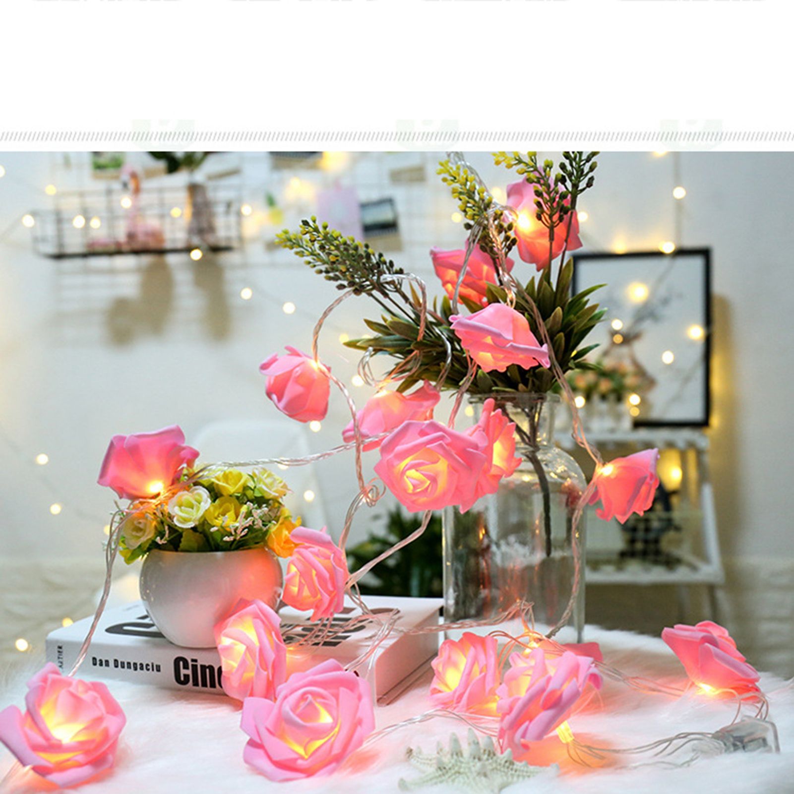 LED String Light Imitation Rose String Light Wedding String Light Festival Decoration LightPink - Image 4