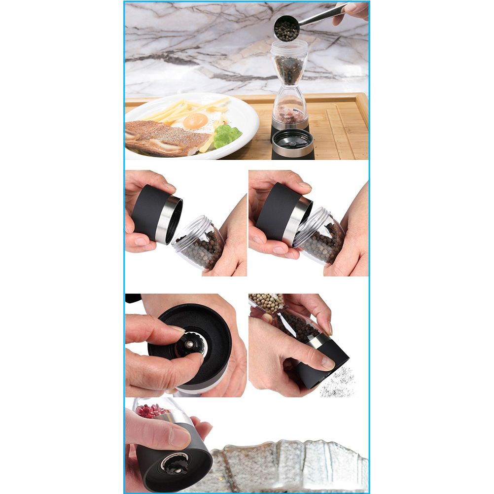 Stainless Steel Salt and Pepper Grinder Set 2 In 1 Seasoning Tank with Adjustable Grind Size - Image 7
