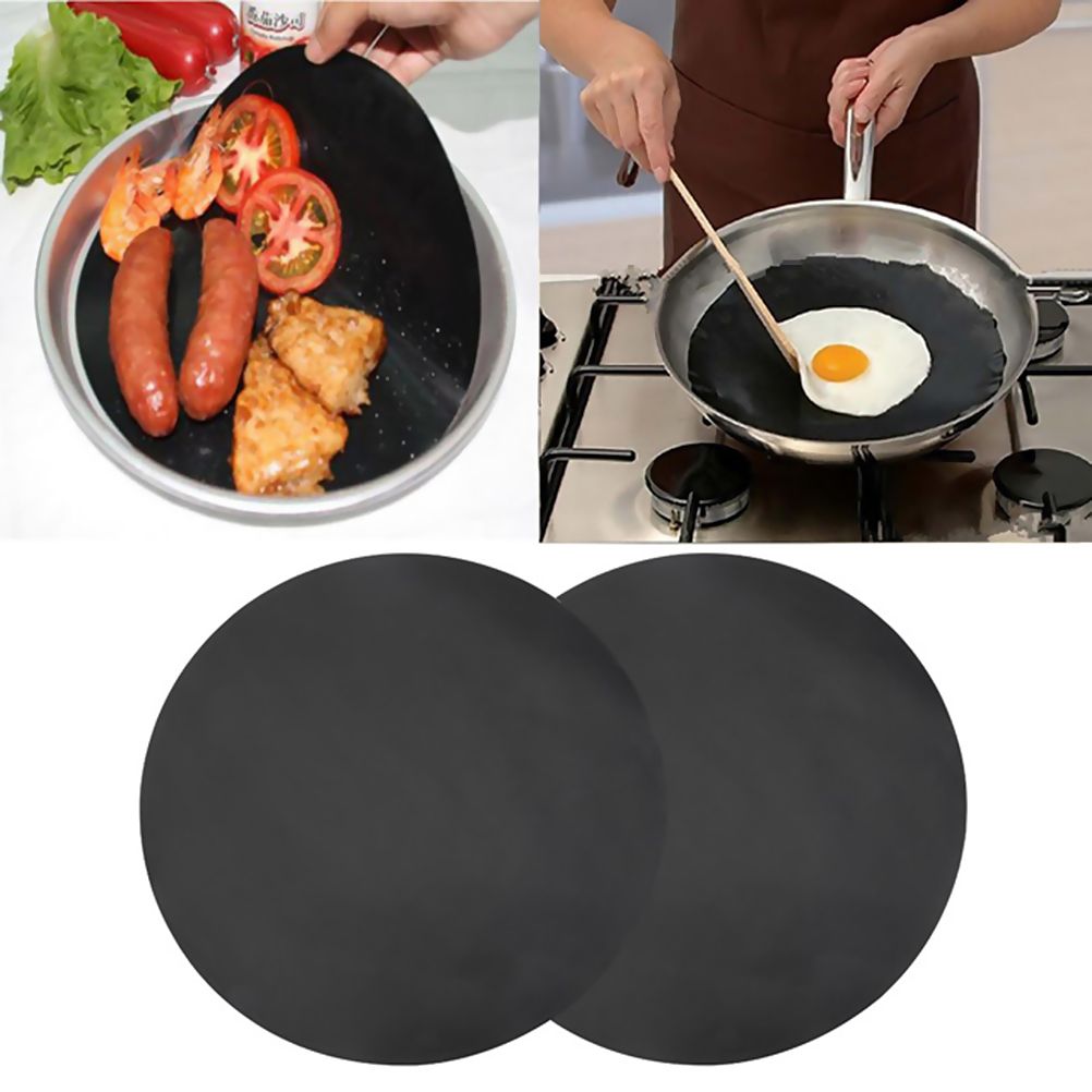 2 Pack 24cm Round Non Stick High Temperature Pan Frying Pan Liner Sheet Cooking Wok Sheet Pad for Kitchen BBQ Baking - Image 1