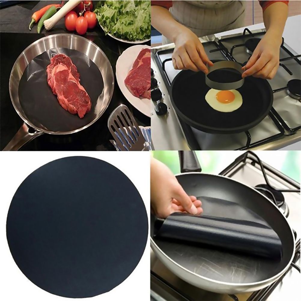 2 Pack 24cm Round Non Stick High Temperature Pan Frying Pan Liner Sheet Cooking Wok Sheet Pad for Kitchen BBQ Baking - Image 2