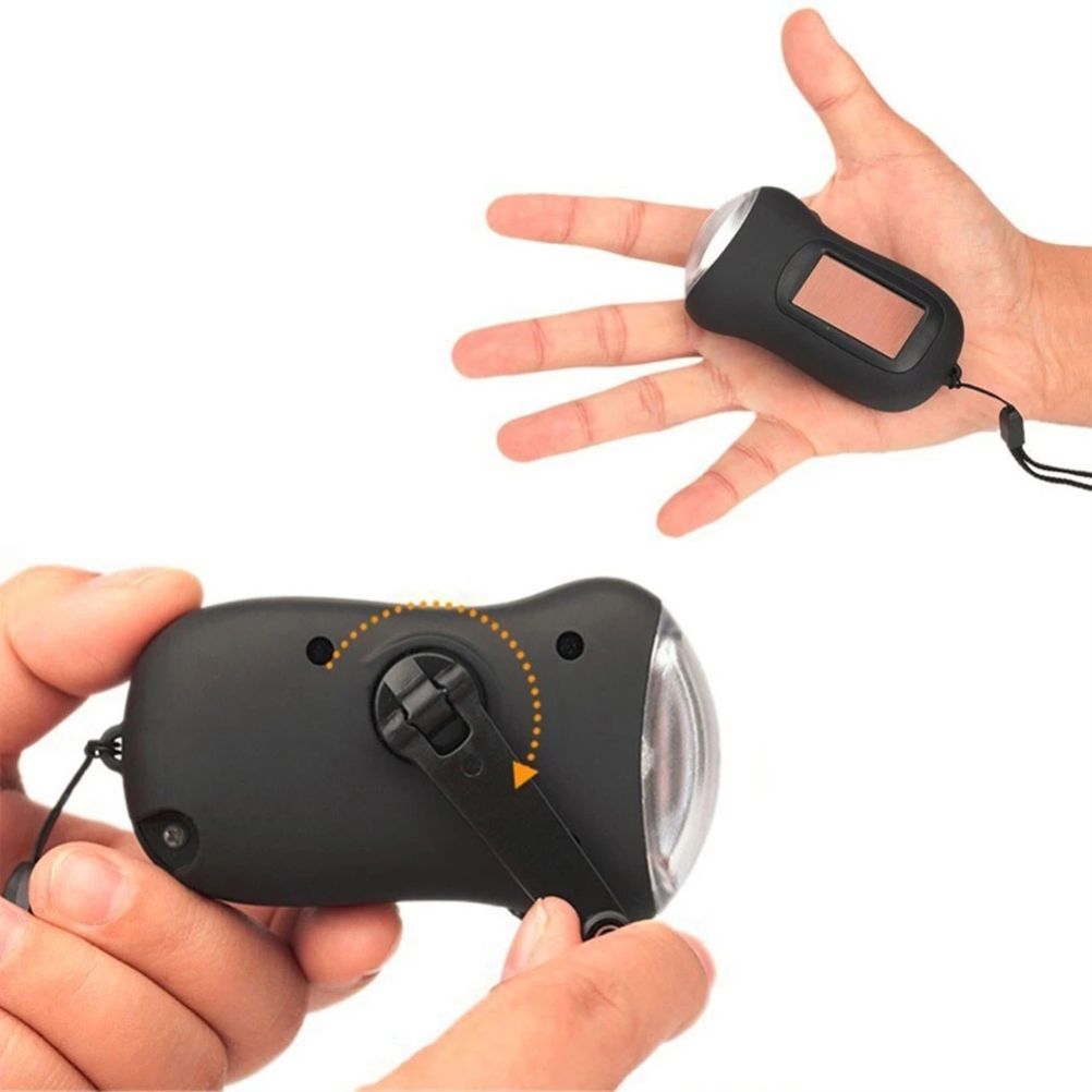 Mini LED Hand Crank Dynamo Solar Power Flashlight Portable Energy Saving Flashlight Camping - Image 7