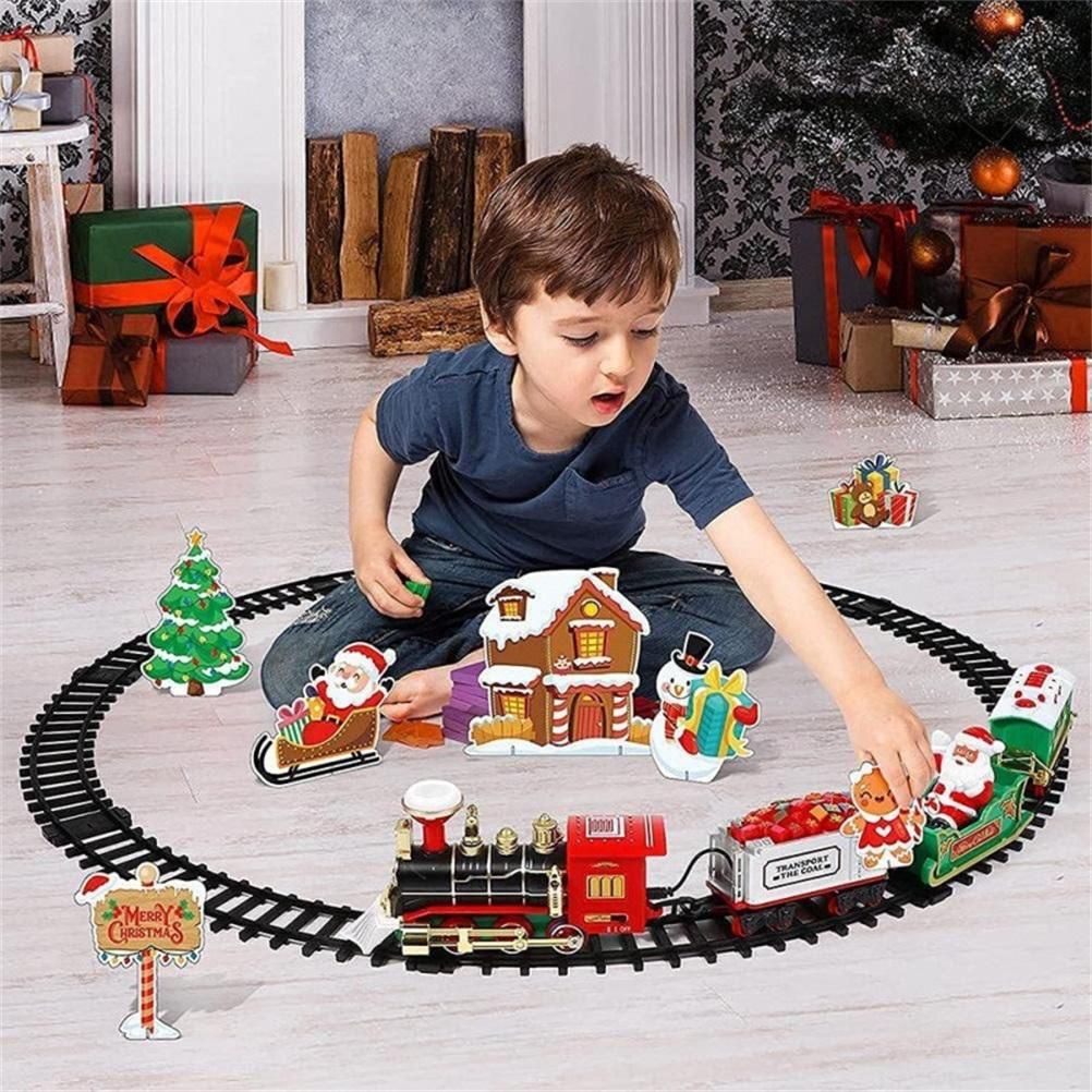 Christmas Train Set with Sounds and Lights Electric Rail Car Toy Mini Train Toy Set for Christmas and Home Decoration - Image 2