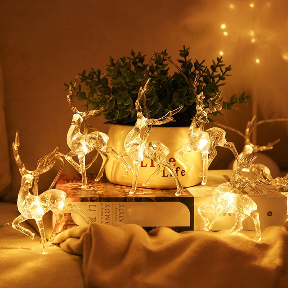Christmas Indoor Reindeer Lights Decorations 10 LED Warm White String Lights USB Battery Powered Fairy Lighting Xmas Gifts - Image 1
