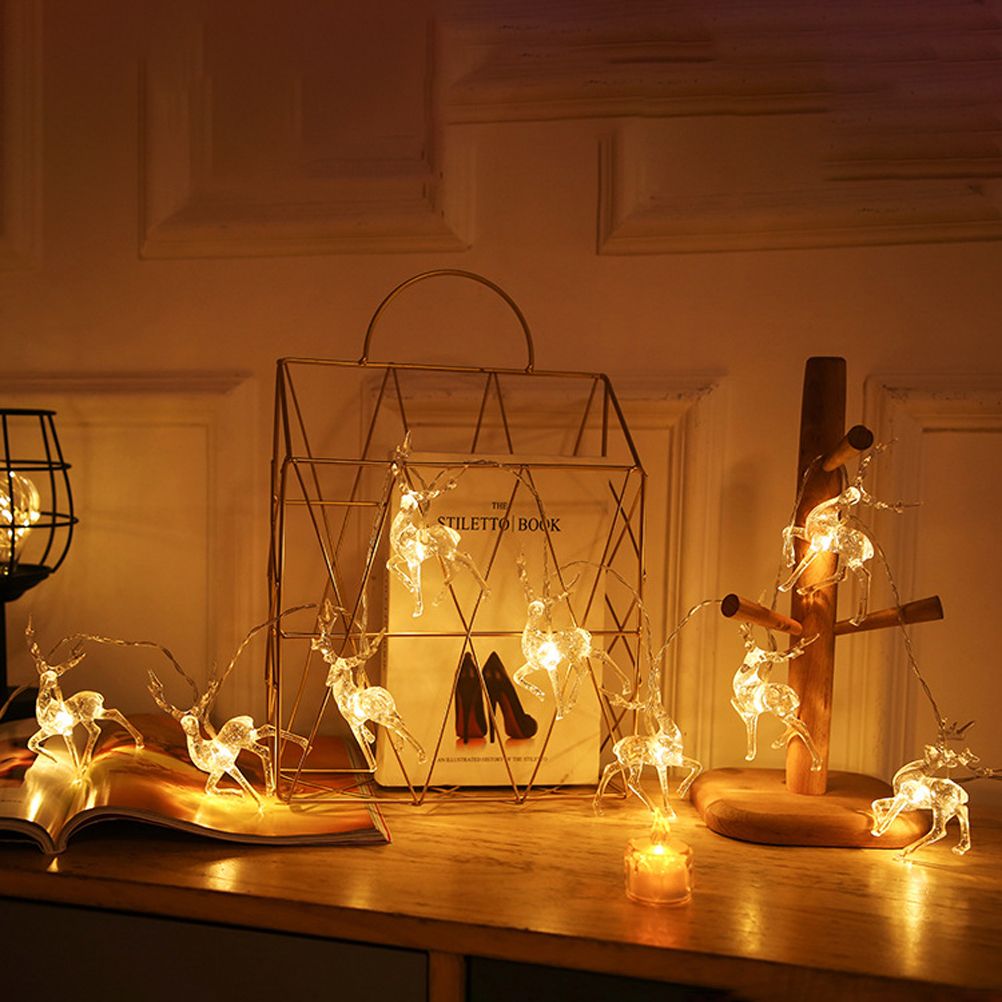 Christmas Indoor Reindeer Lights Decorations 10 LED Warm White String Lights USB Battery Powered Fairy Lighting Xmas Gifts - Image 2