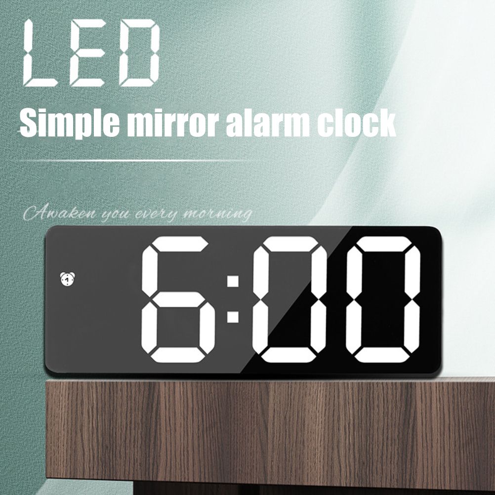 LED Digital Alarm Clock with Voice Control and Temperature Display Bedside Clock Adjustable Brightness Mirror Alarm - Image 2