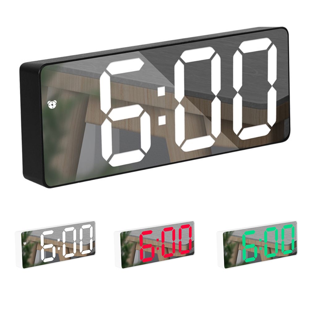 LED Digital Alarm Clock with Voice Control and Temperature Display Bedside Clock Adjustable Brightness Mirror Alarm - Image 3