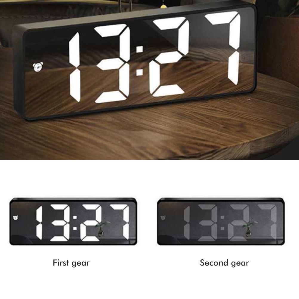 LED Digital Alarm Clock with Voice Control and Temperature Display Bedside Clock Adjustable Brightness Mirror Alarm - Image 8