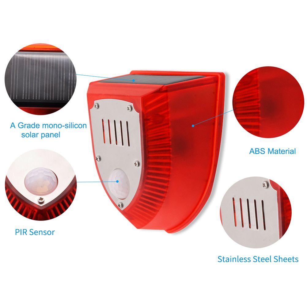 Solar Sound and Light Alarm Motion Sensor 110DB Sound Alert LED Flash Warning Strobe Security Alarm System for House Farm Villa - Image 3