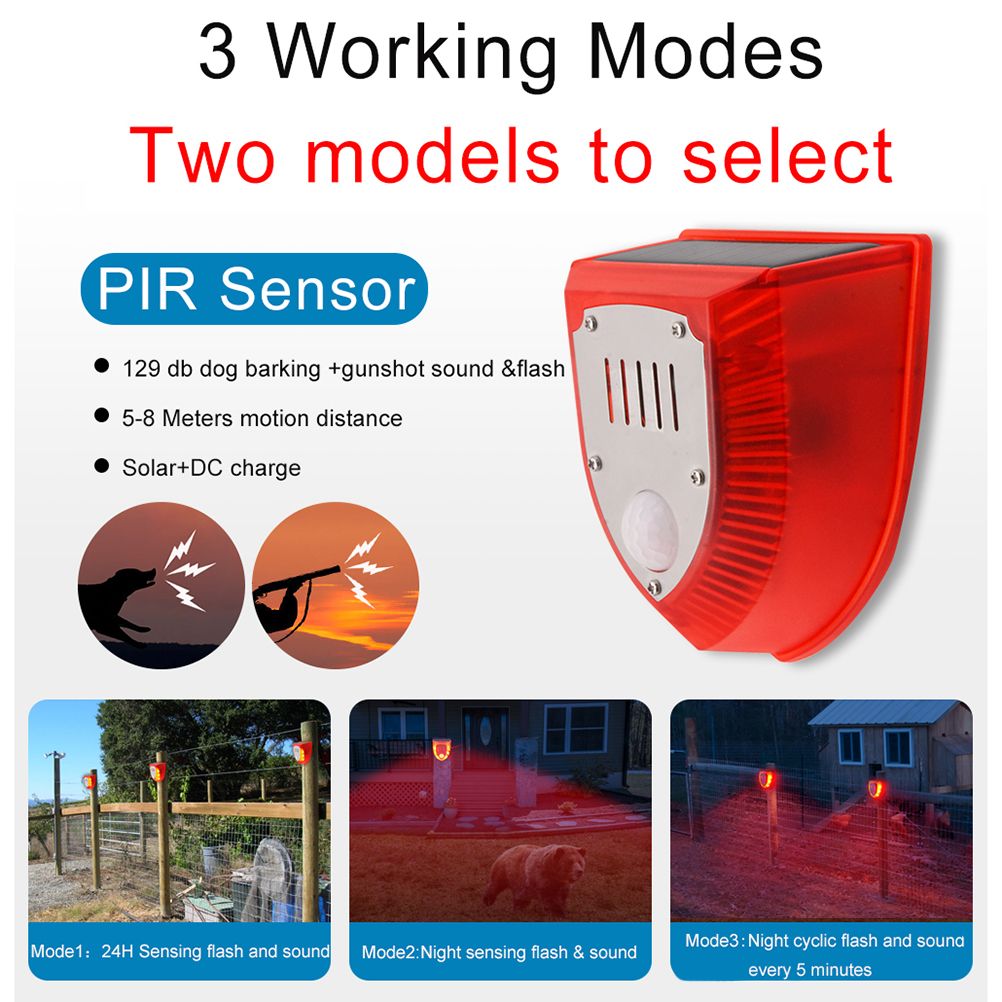 Solar Sound and Light Alarm Motion Sensor 110DB Sound Alert LED Flash Warning Strobe Security Alarm System for House Farm Villa - Image 5
