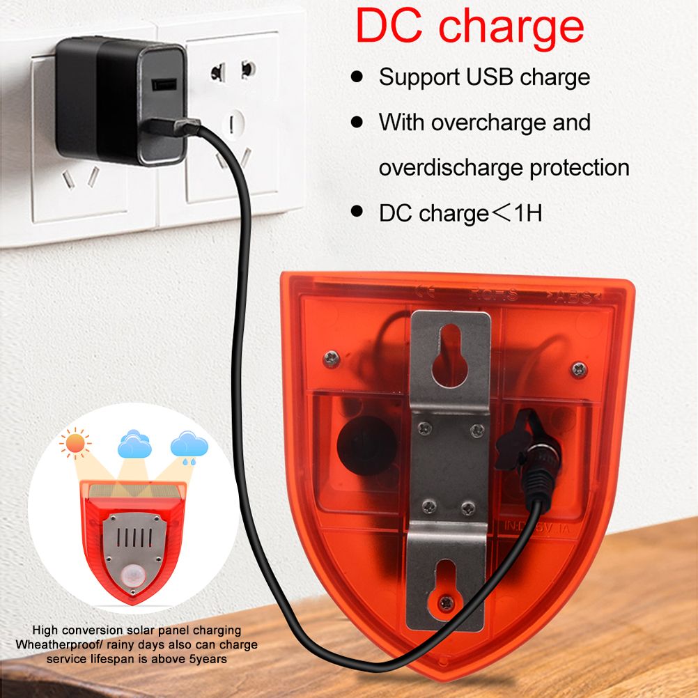 Solar Sound and Light Alarm Motion Sensor 110DB Sound Alert LED Flash Warning Strobe Security Alarm System for House Farm Villa - Image 7