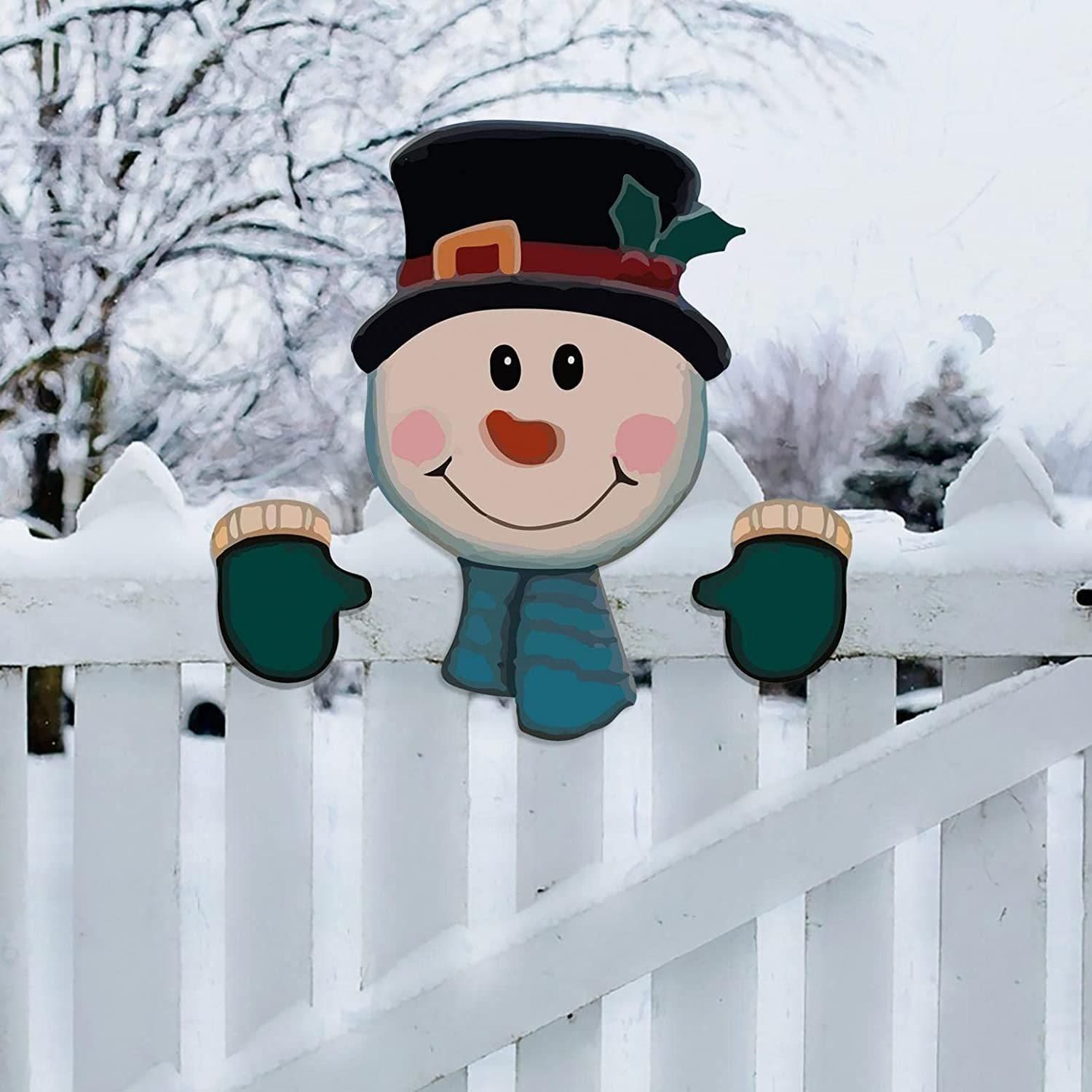 Christmas Home Decor Christmas Themed Santa Snowman Garden Fence Topper Ornament Holiday Hanging Decor Gift - Image 3