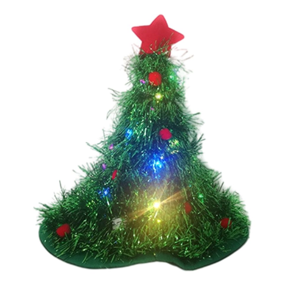 Luminous Christmas Tree Hat with Star for Christmas Party Fancy Dress Props for Kids Adult Xmas Green Hat - Image 1