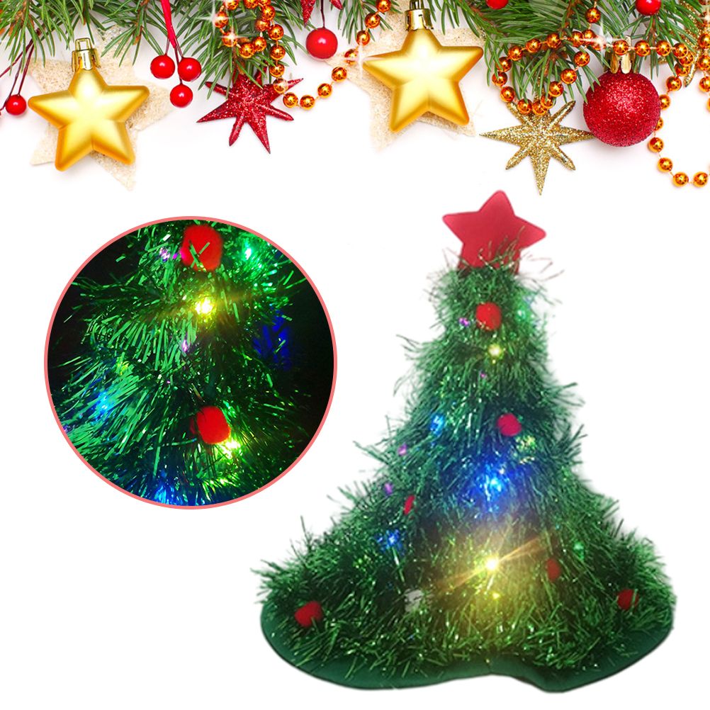 Luminous Christmas Tree Hat with Star for Christmas Party Fancy Dress Props for Kids Adult Xmas Green Hat - Image 3