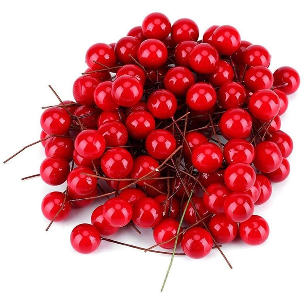 100Pcs Artificial Holly Berries 10mm Plastic Berries Decor on Wire for Christmas Tree Decorations Berry Garland Flower Wreath DIY Crafts - Image 1