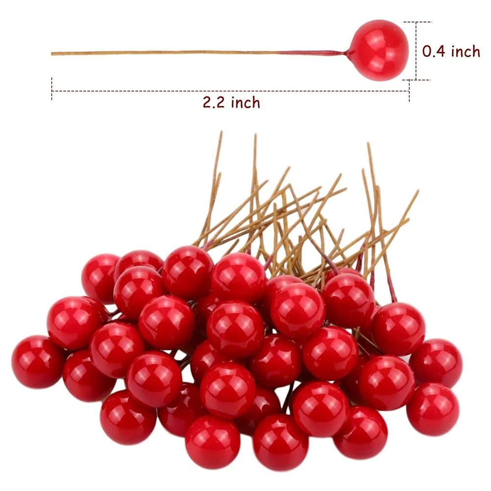 100Pcs Artificial Holly Berries 10mm Plastic Berries Decor on Wire for Christmas Tree Decorations Berry Garland Flower Wreath DIY Crafts - Image 2