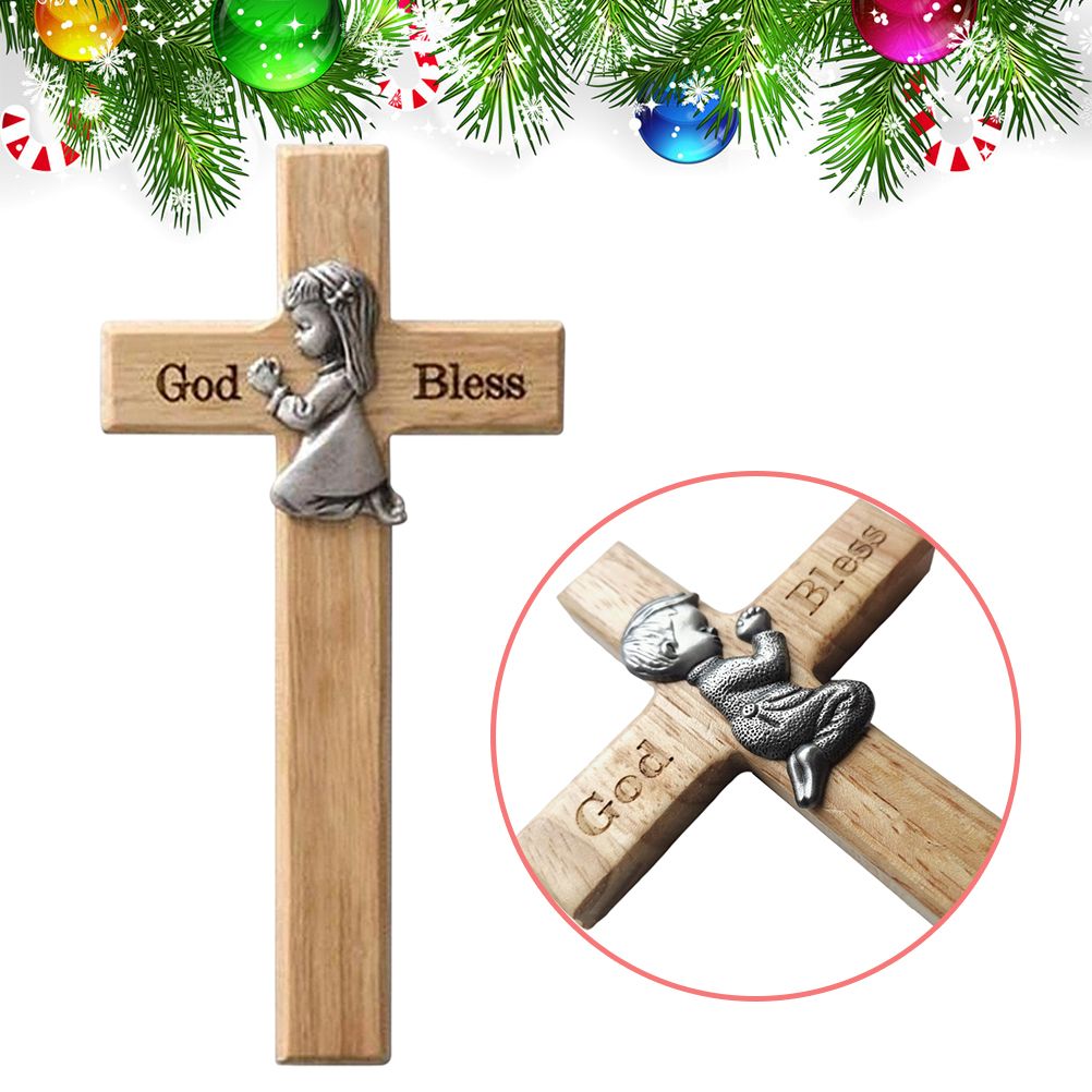Praying Little Boy Wood Cross Wooden Blessing Cross Christmas Decoration Crafts Gifts for Newborns or Children - Image 2